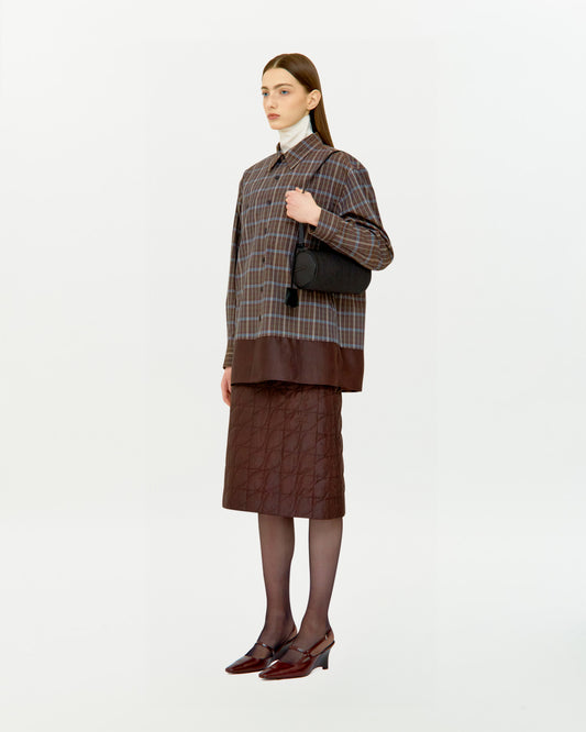 QUILTED NATURAL DYED SILK MIDI SKIRT