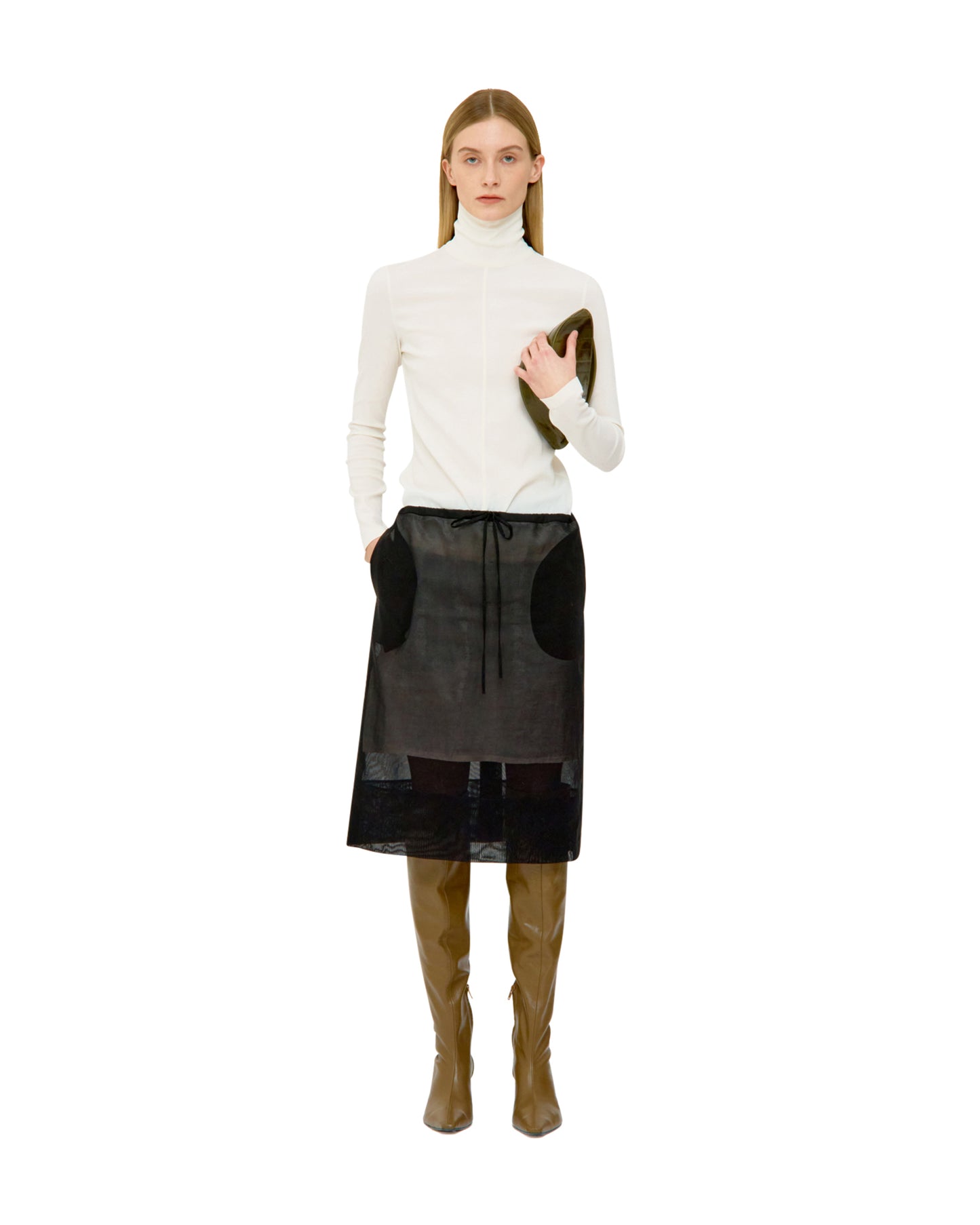 COTTON ORGANZA LAYERED MIDI SKIRT