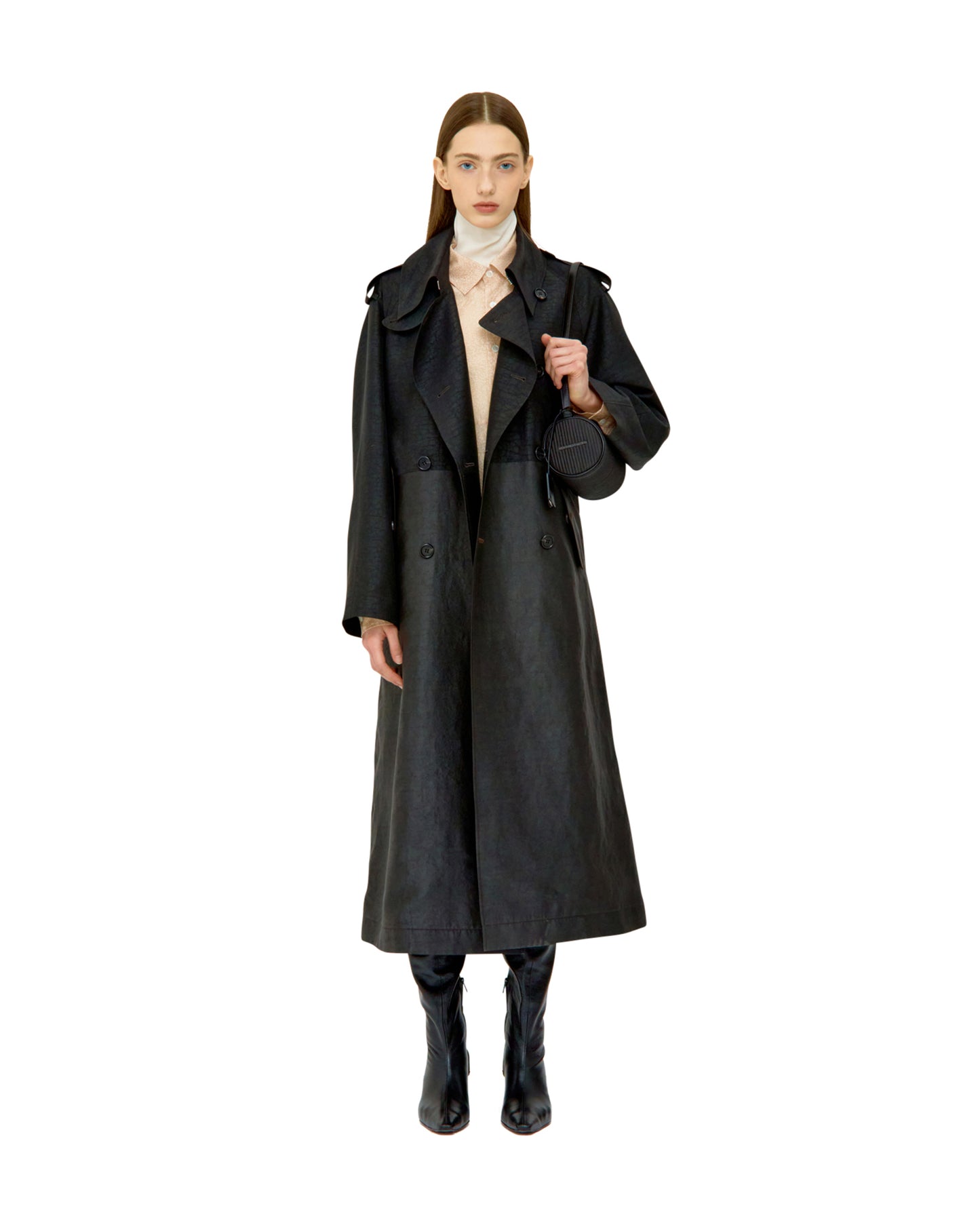 MUD DYED SILK BLOCKED TRENCH COAT