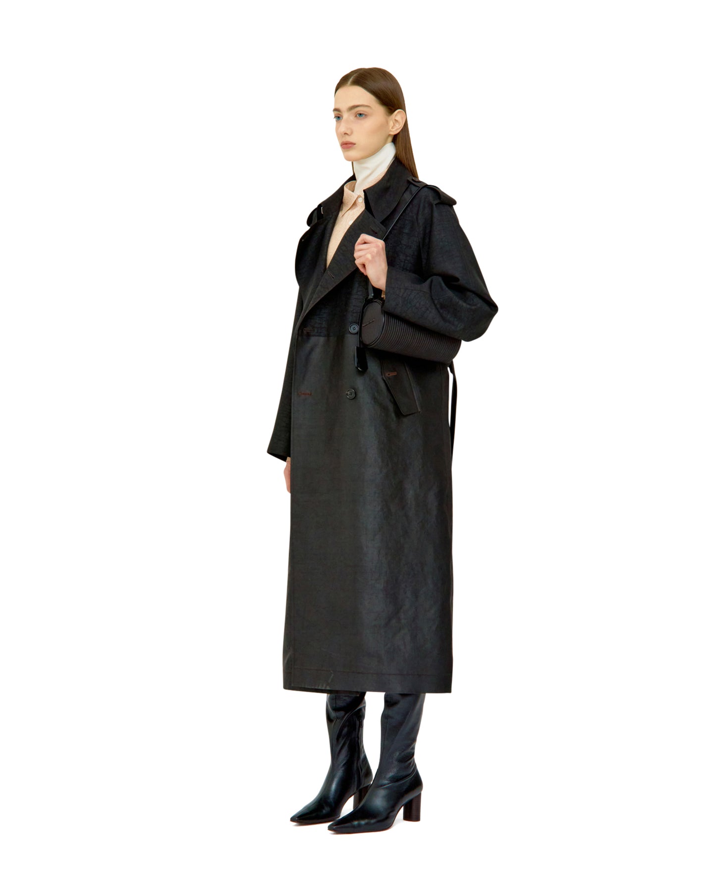 MUD DYED SILK BLOCKED TRENCH COAT