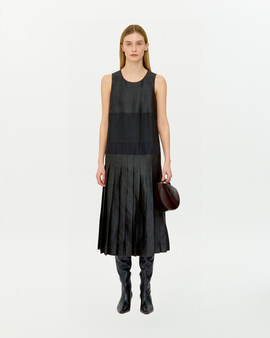 MUD DYED SILK PLEATED DRESS