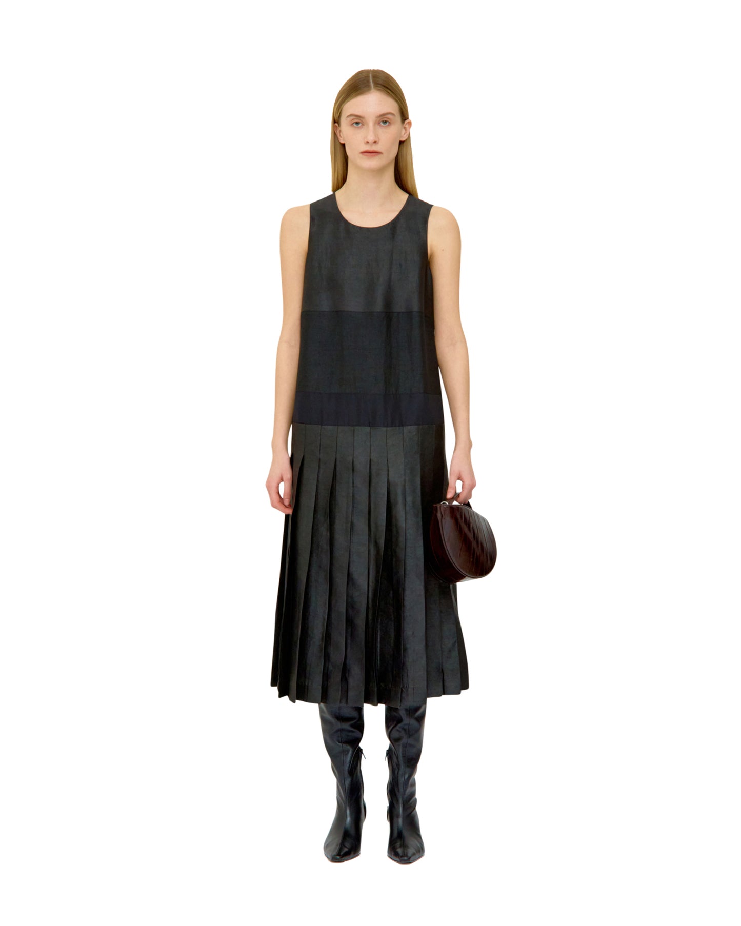MUD DYED SILK PLEATED DRESS