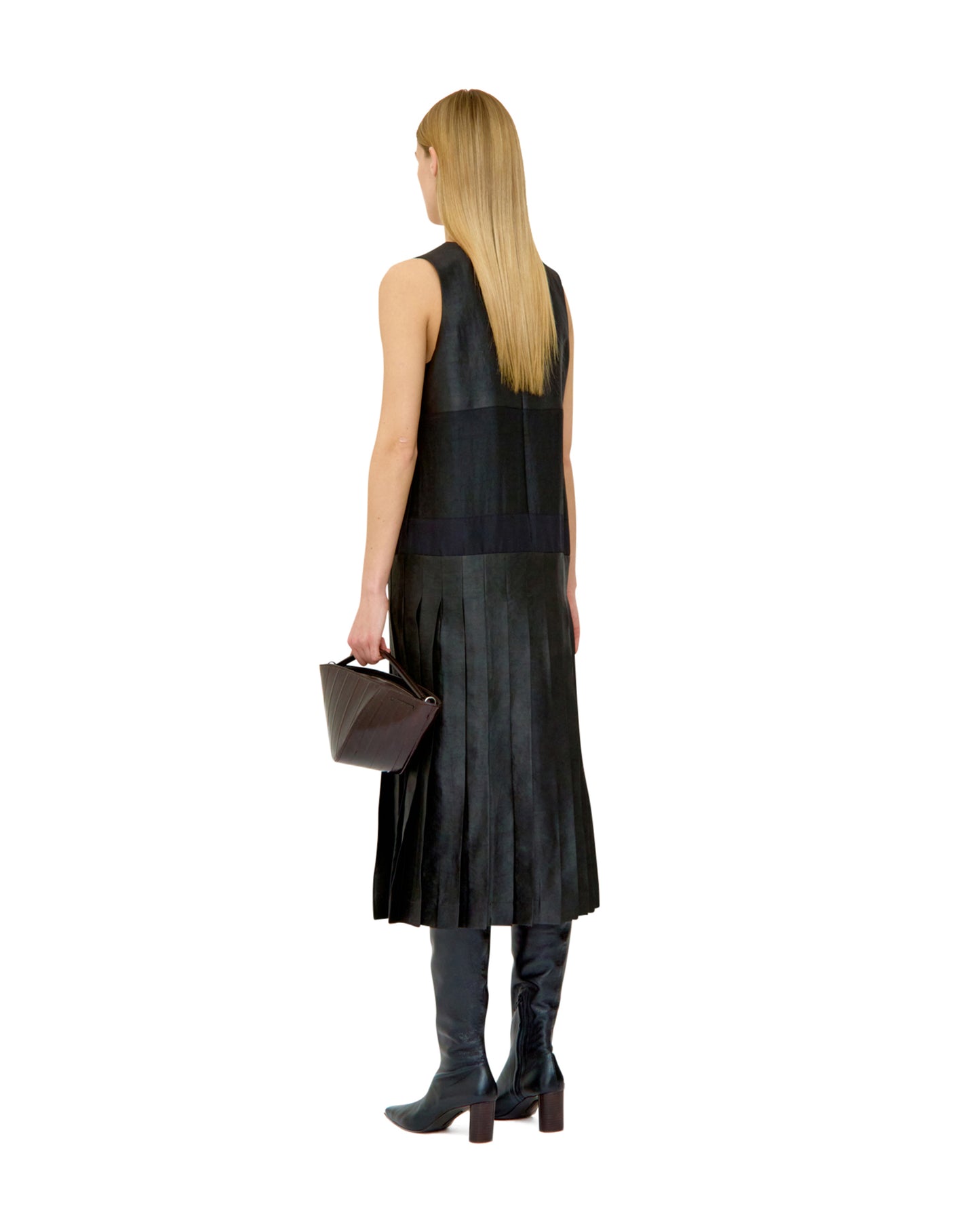 MUD DYED SILK PLEATED DRESS