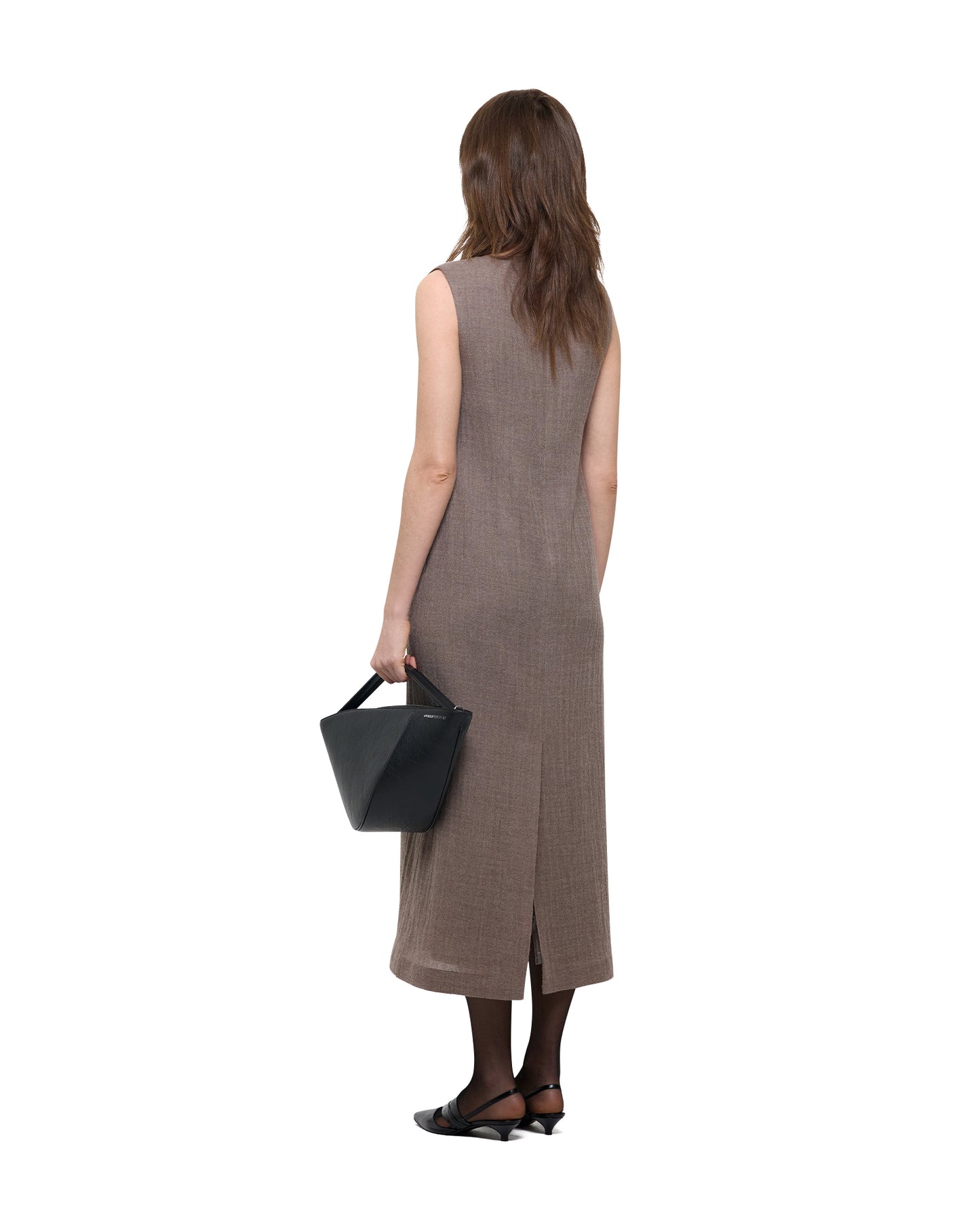 WOOL GAUZE BOAT-NECK LONG DRESS