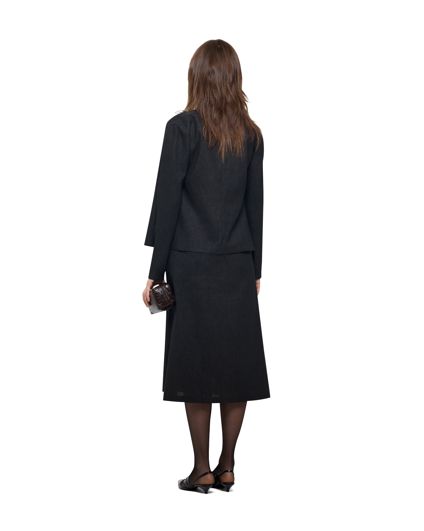 CRINKLED MUD DYED SILK ROUND NECK CARDIGAN