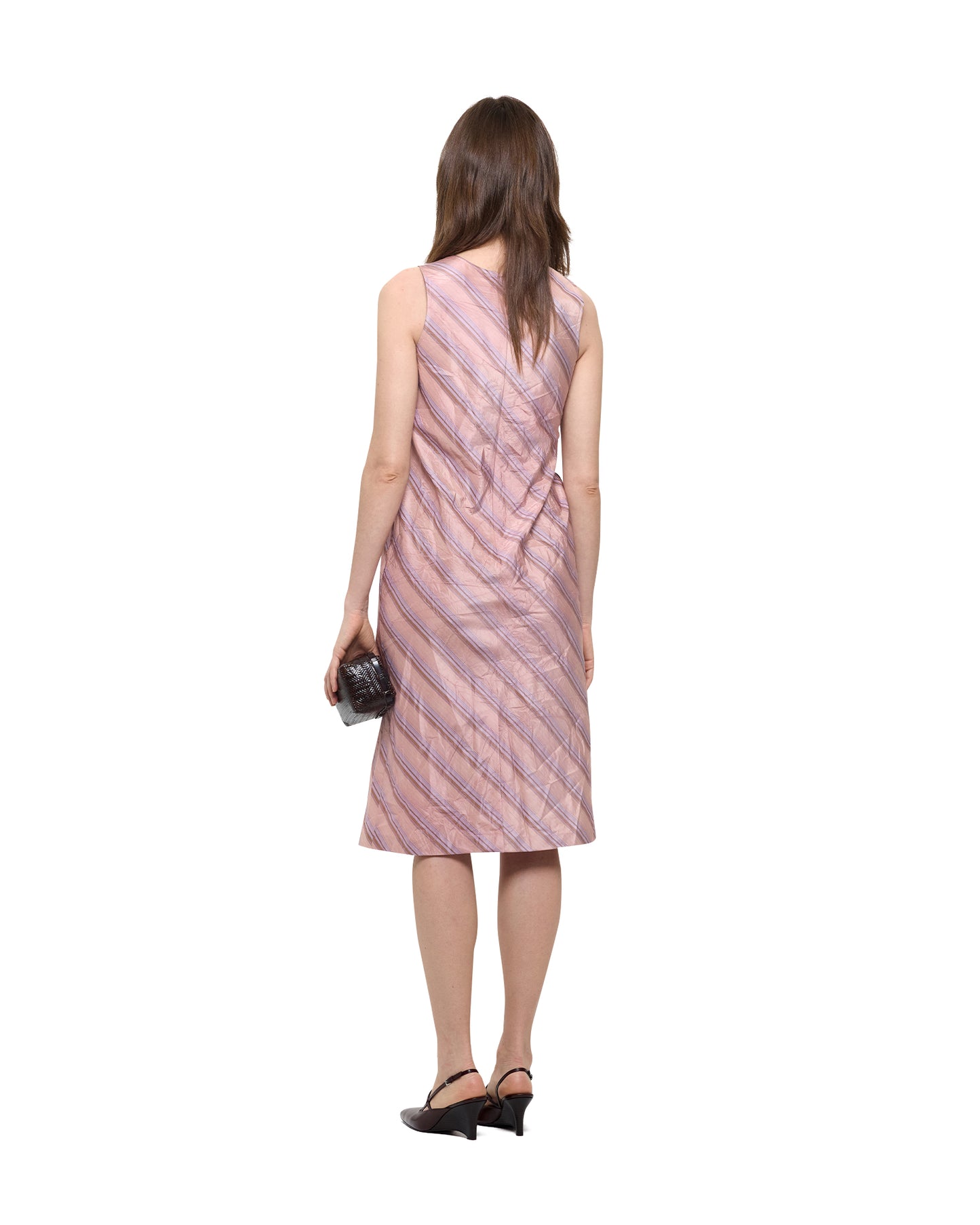 NATURAL DYED SILK BIAS STRIPE SLEEVELESS DRESS