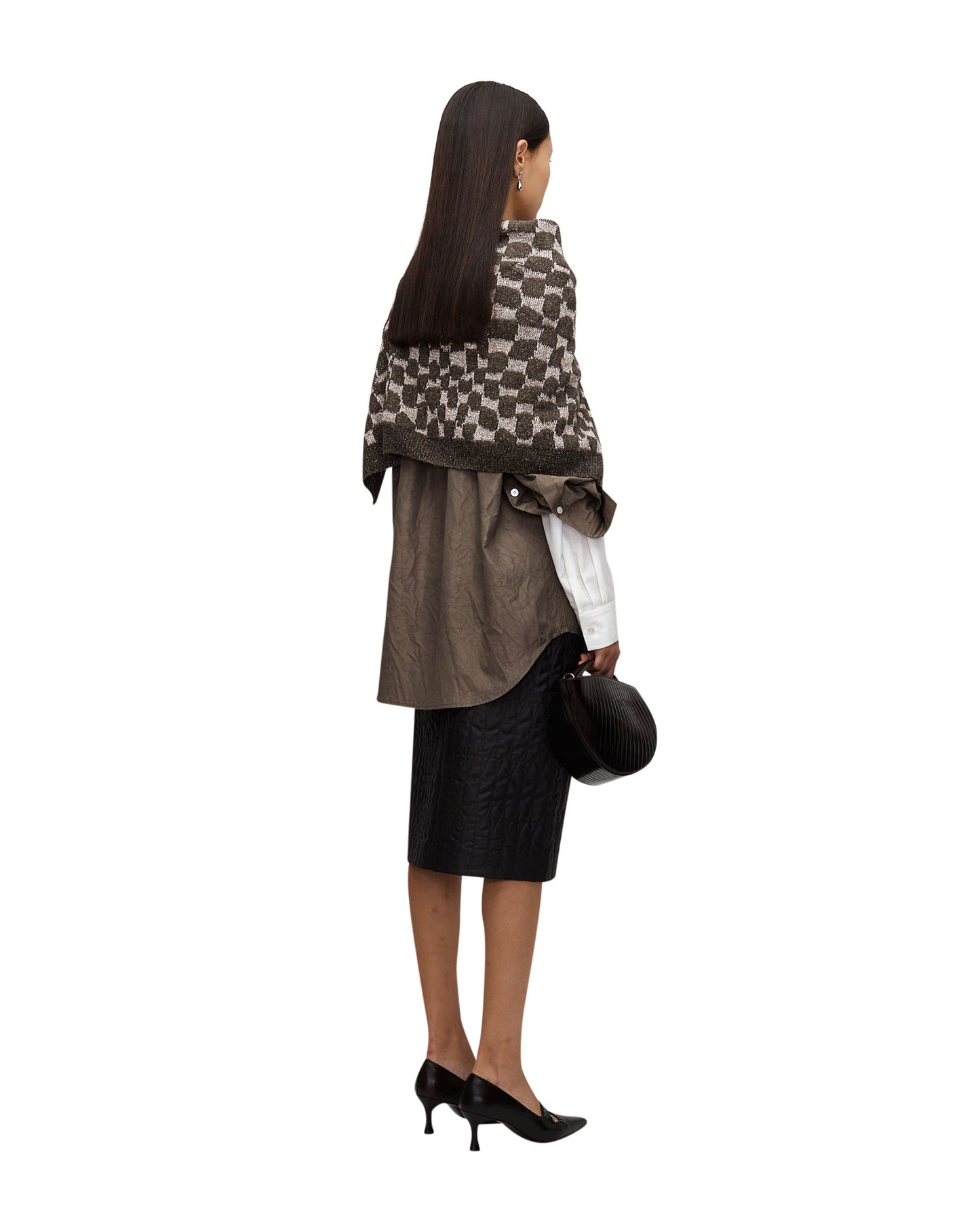 BROWN METAL SILK JACQUARD KNIT CARDIGAN