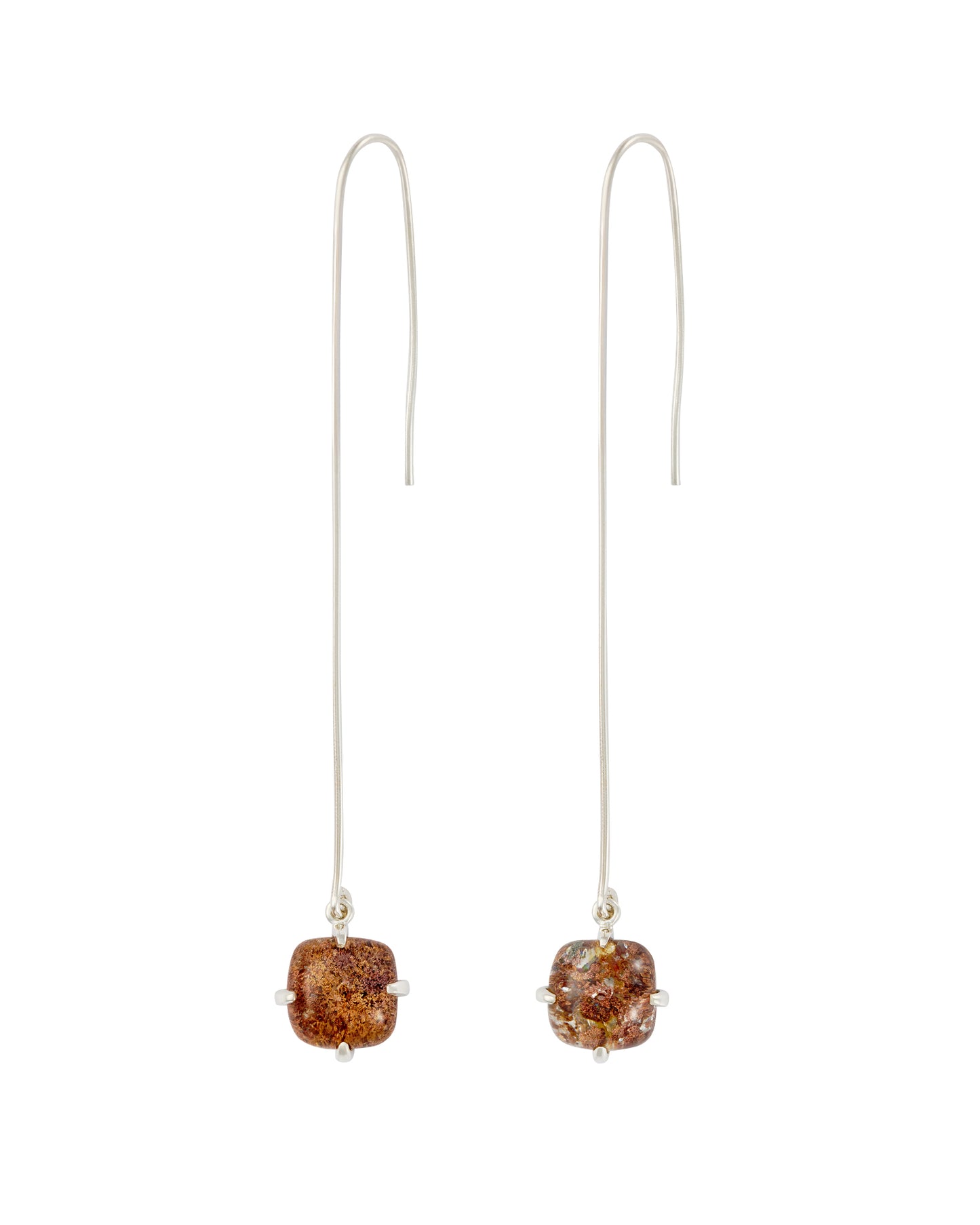 SQUARE GARDEN QUARTZ LONG DROP EARRINGS