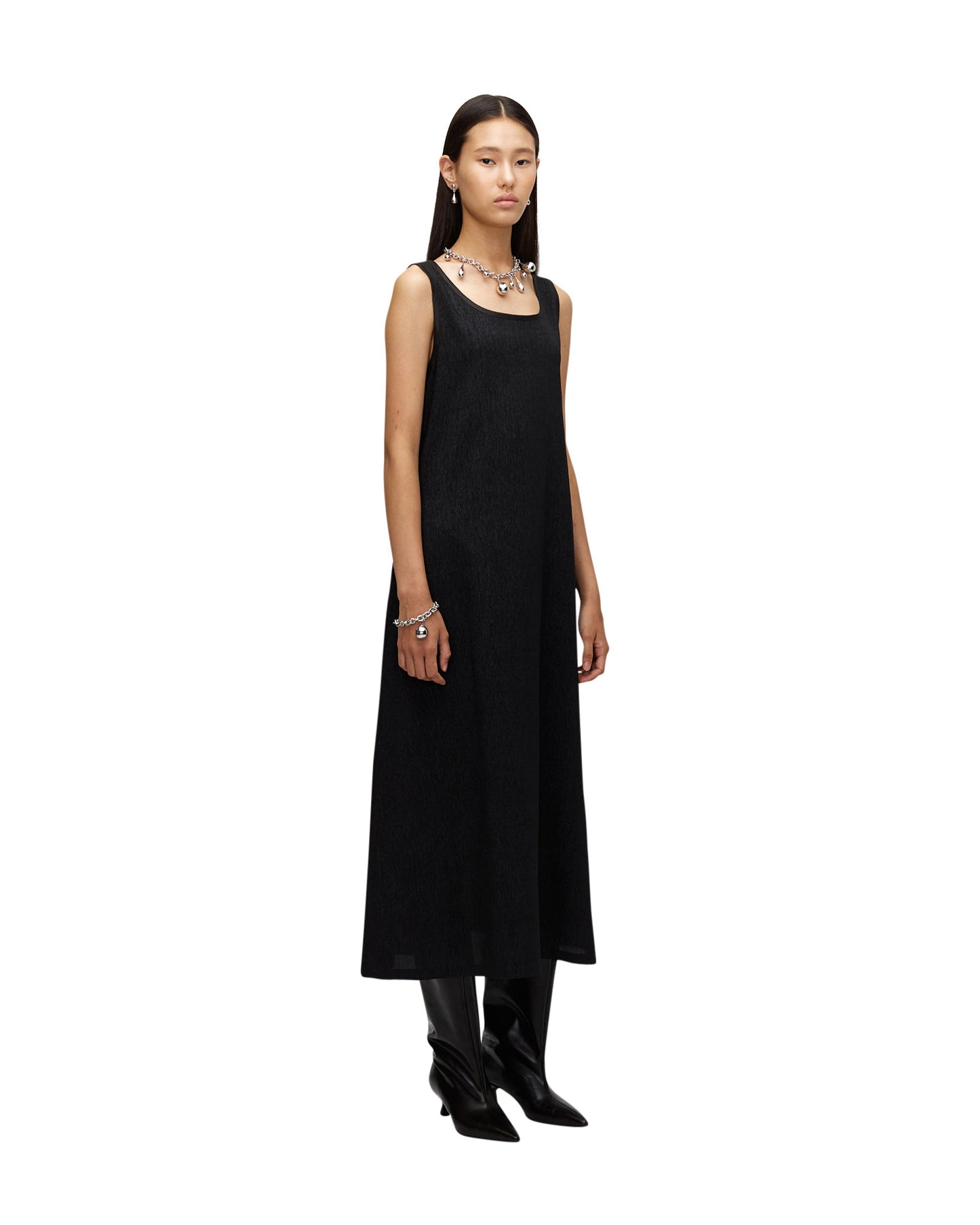 CRINKLED MUD DYED SILK SLEEVELESS DRESS