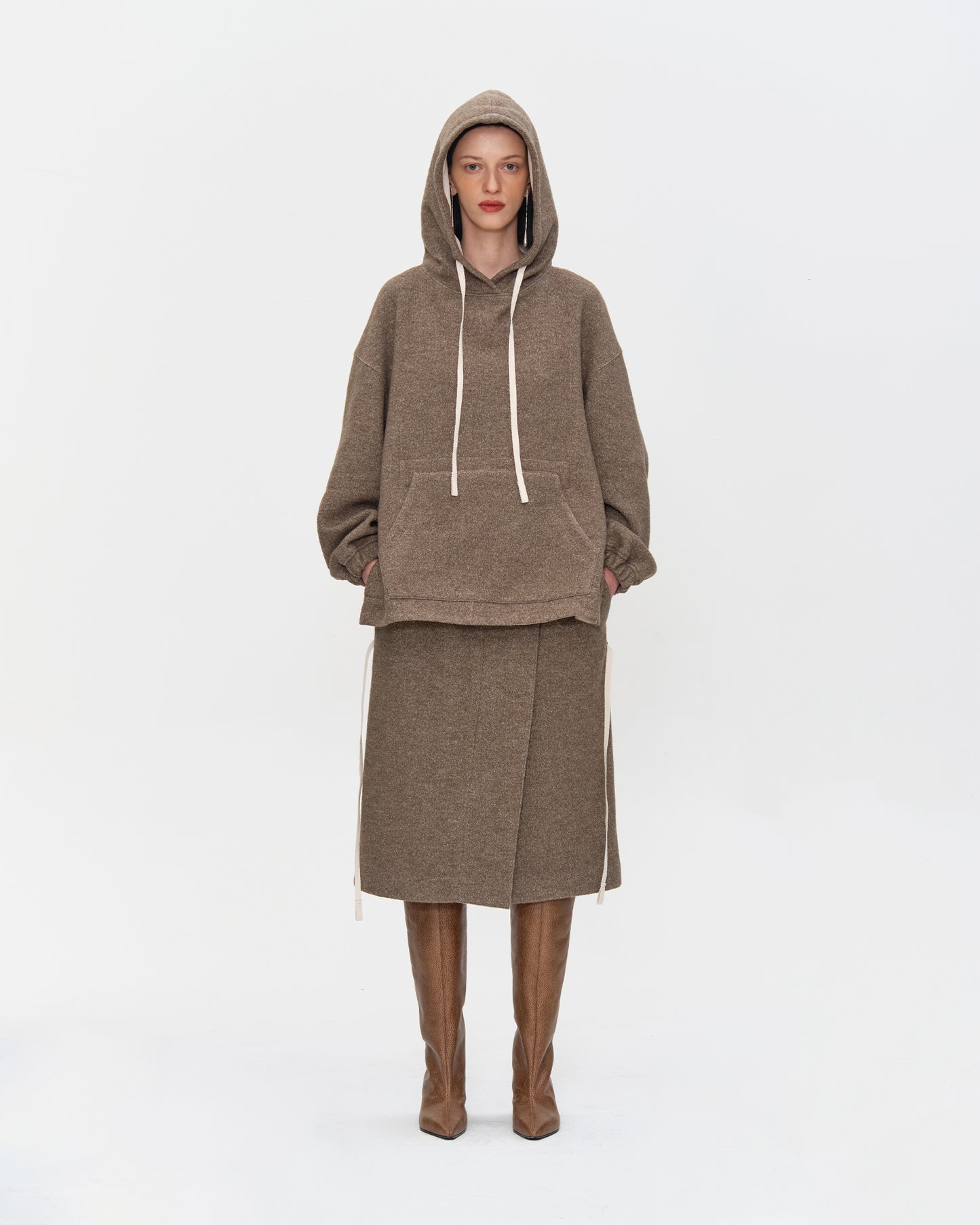 BEIGE WOOL FELTED HOODIE