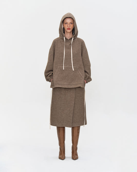 BEIGE WOOL FELTED HOODIE