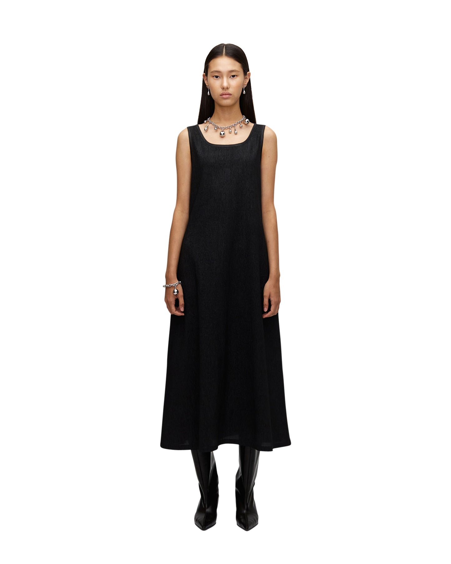 CRINKLED MUD DYED SILK SLEEVELESS DRESS