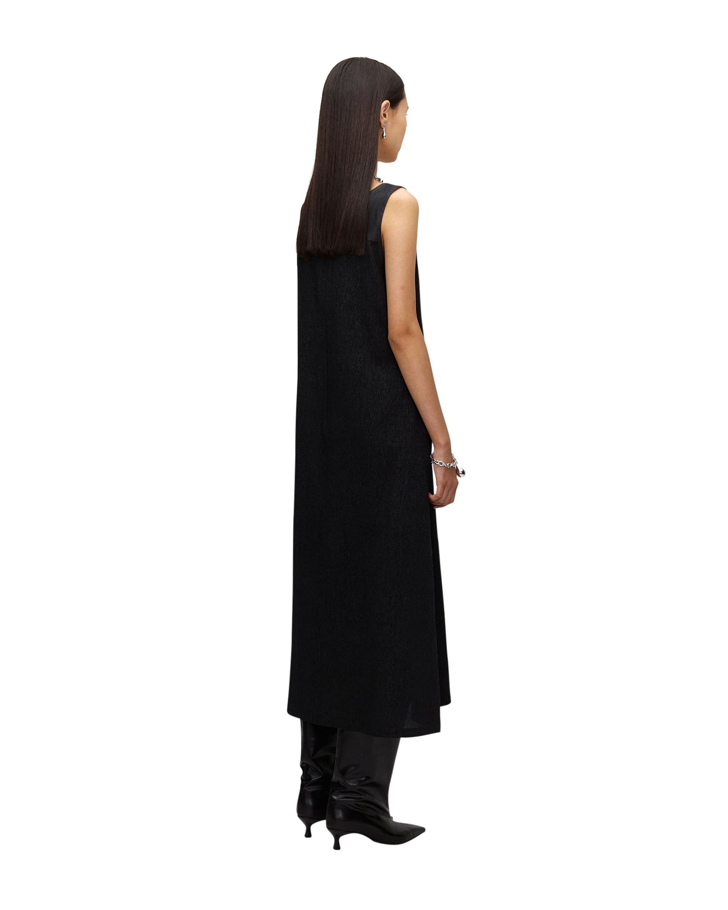 CRINKLED MUD DYED SILK SLEEVELESS DRESS