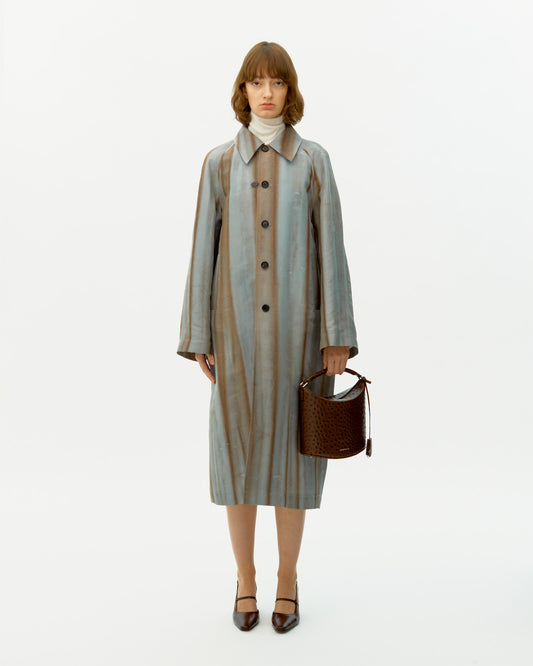 NATURAL DYED STRIPED SILK LONG COAT