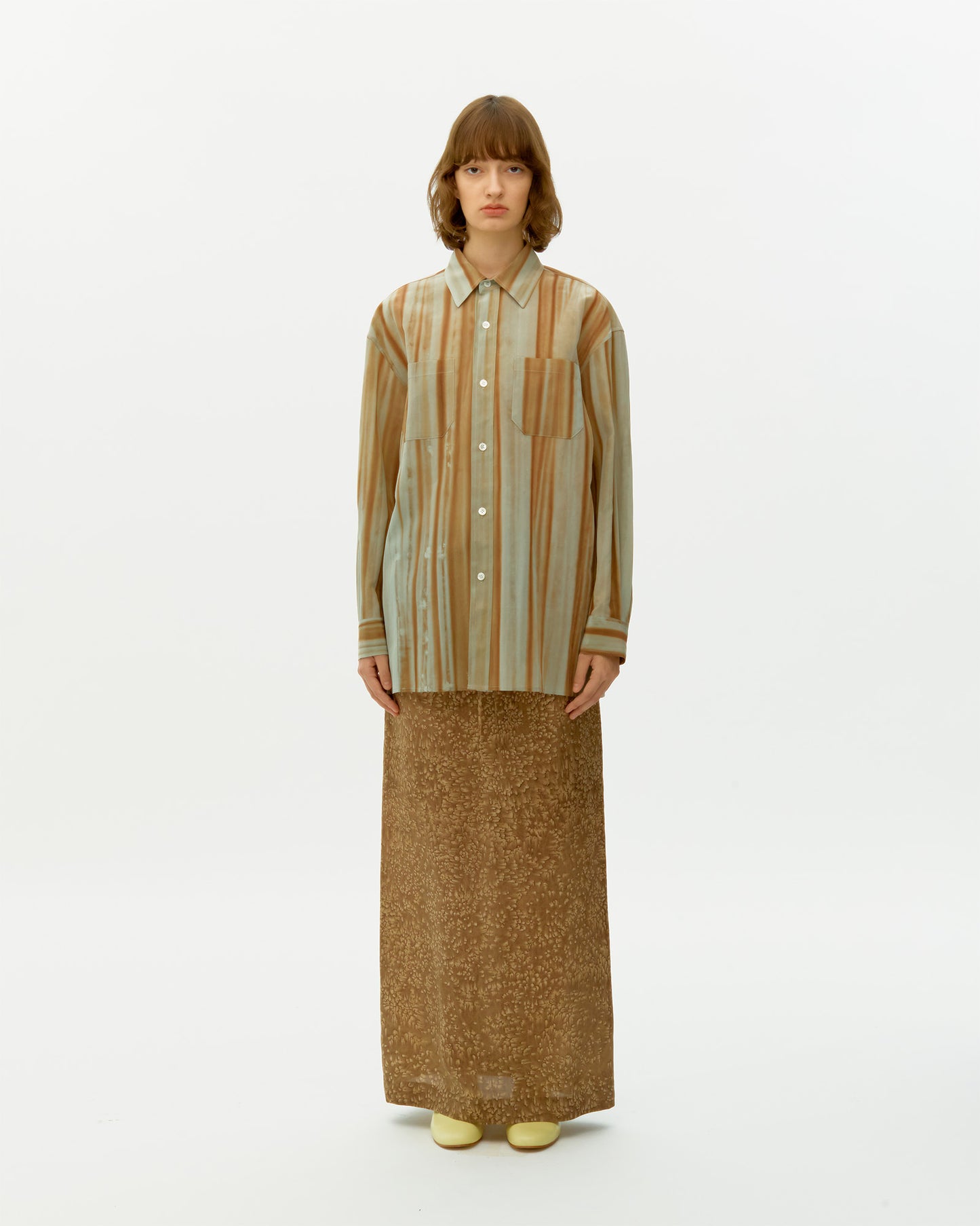 NATURAL DYED STRIPED SILK OVERSIZED SHIRT