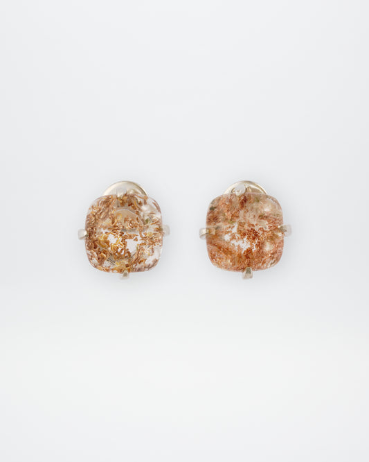 SQUARE GARDEN QUARTZ STUD EARRINGS