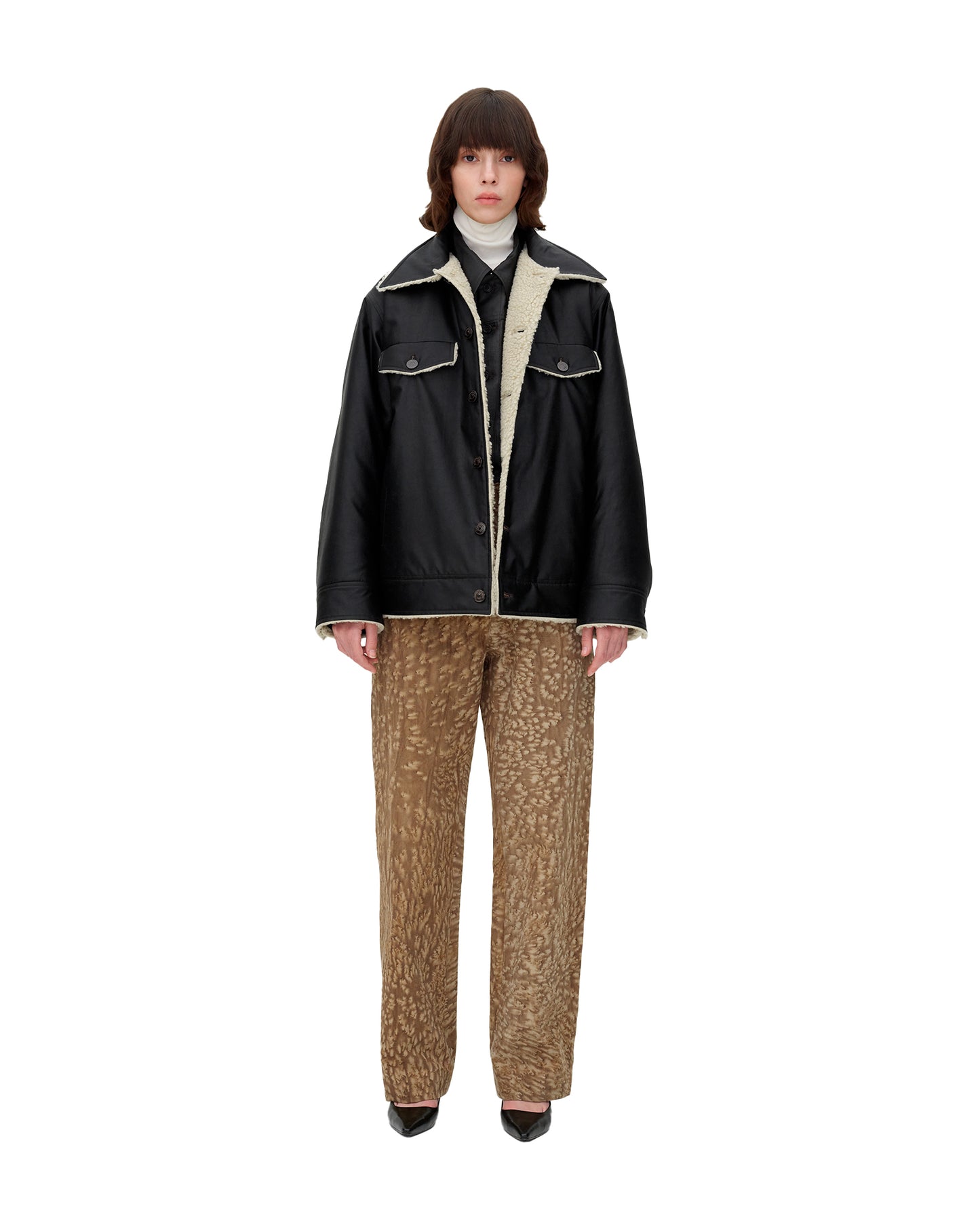 MUD DYED SIlLK SHEARLING TRUCKER JACKET