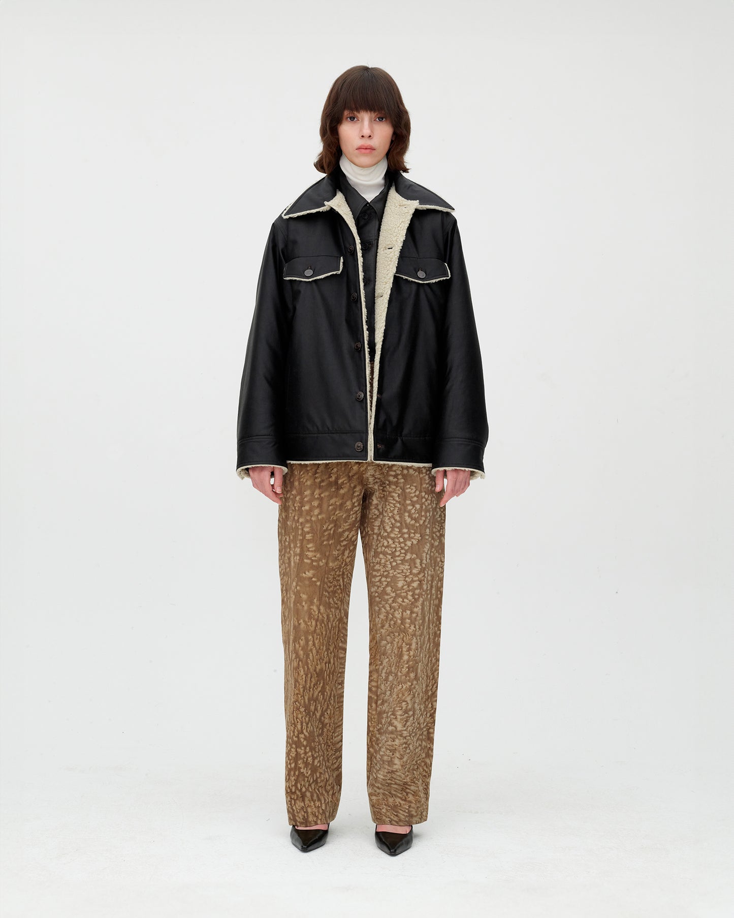 MUD DYED SIlLK SHEARLING TRUCKER JACKET