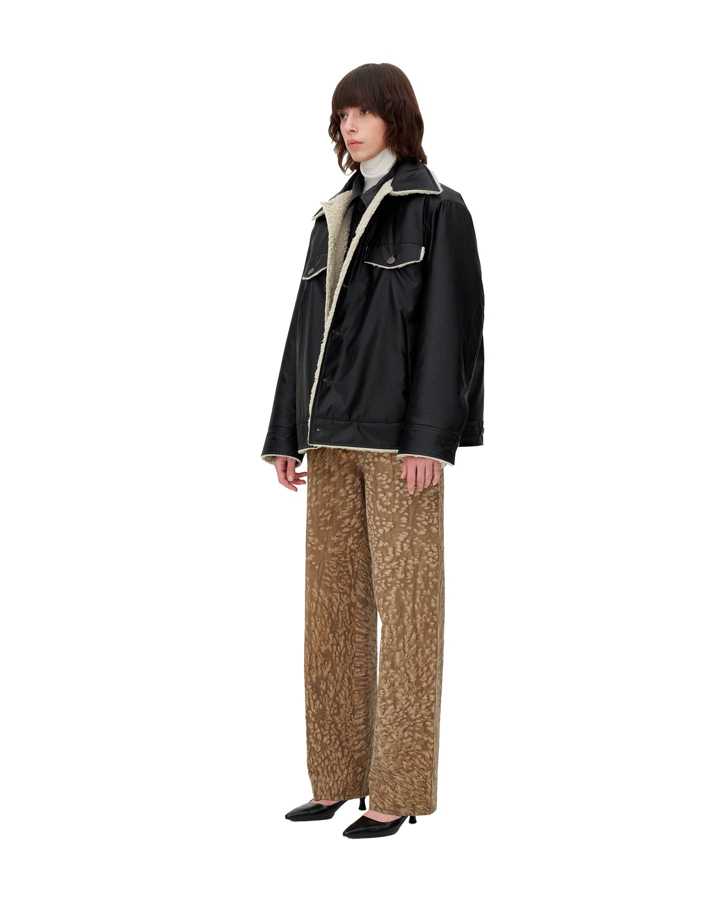 MUD DYED SIlLK SHEARLING TRUCKER JACKET