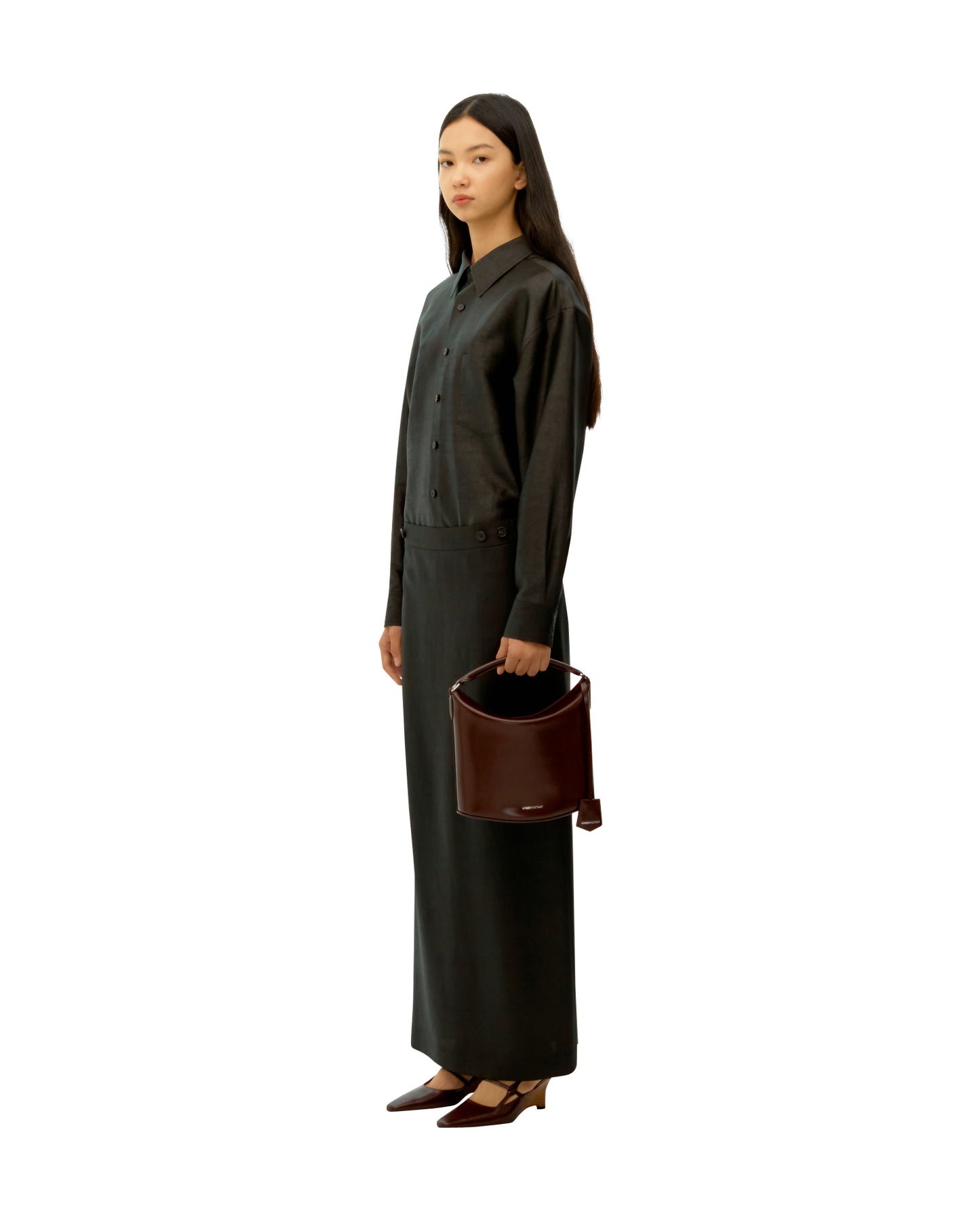 MUD DYED SILK TWILL LONG SKIRT