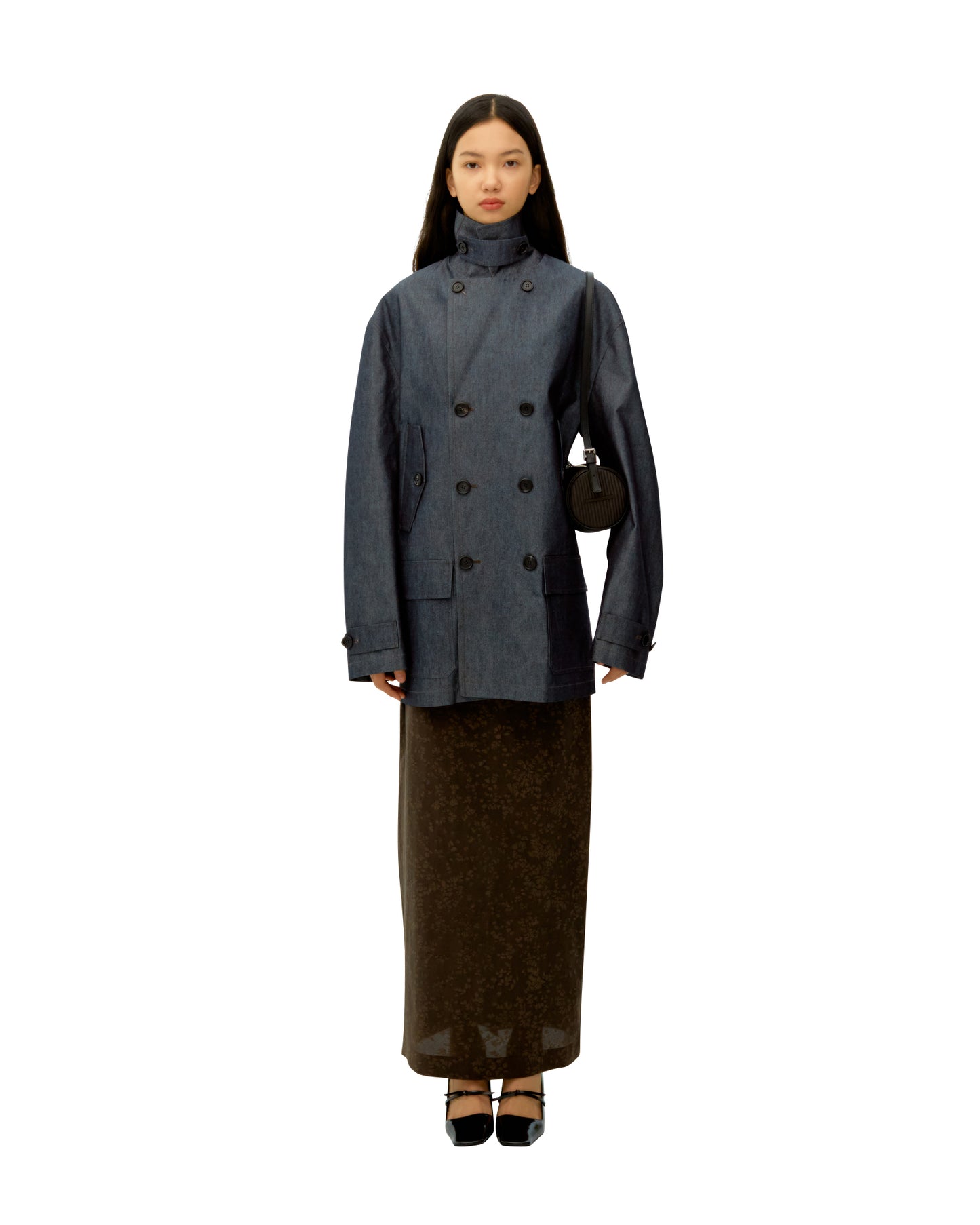 SILK DENIM PEA COAT