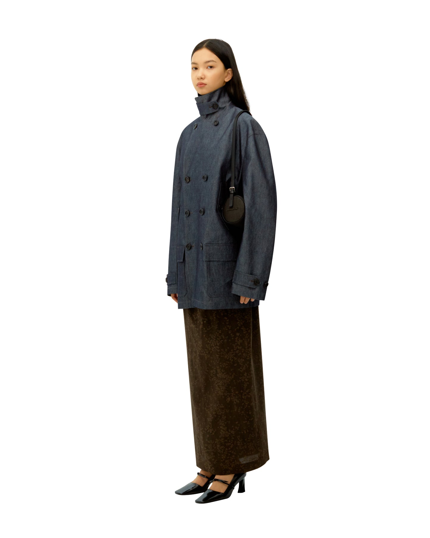 SILK DENIM PEA COAT