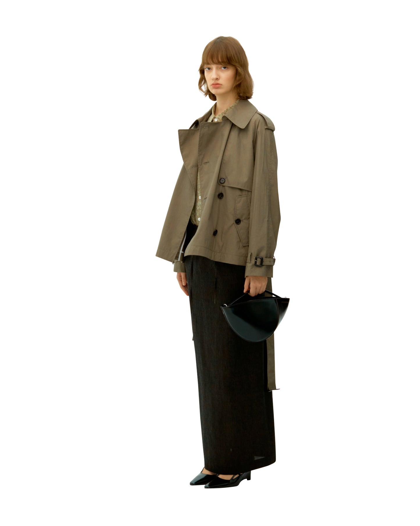 NATURAL DYED COTTON NYLON HALF TRENCH COAT