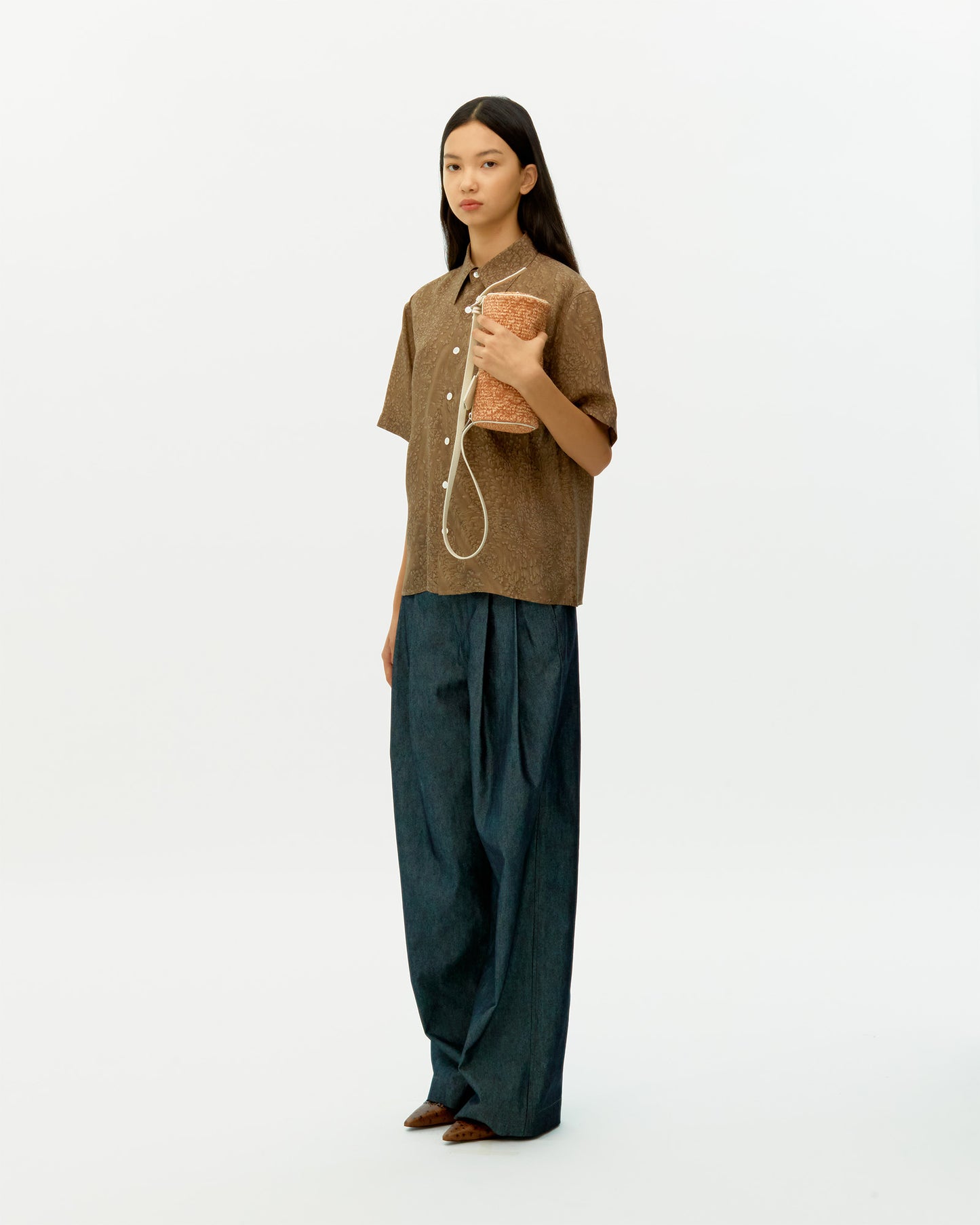 SILK DENIM WIDE-FIT TWO TUCK TROUSERS