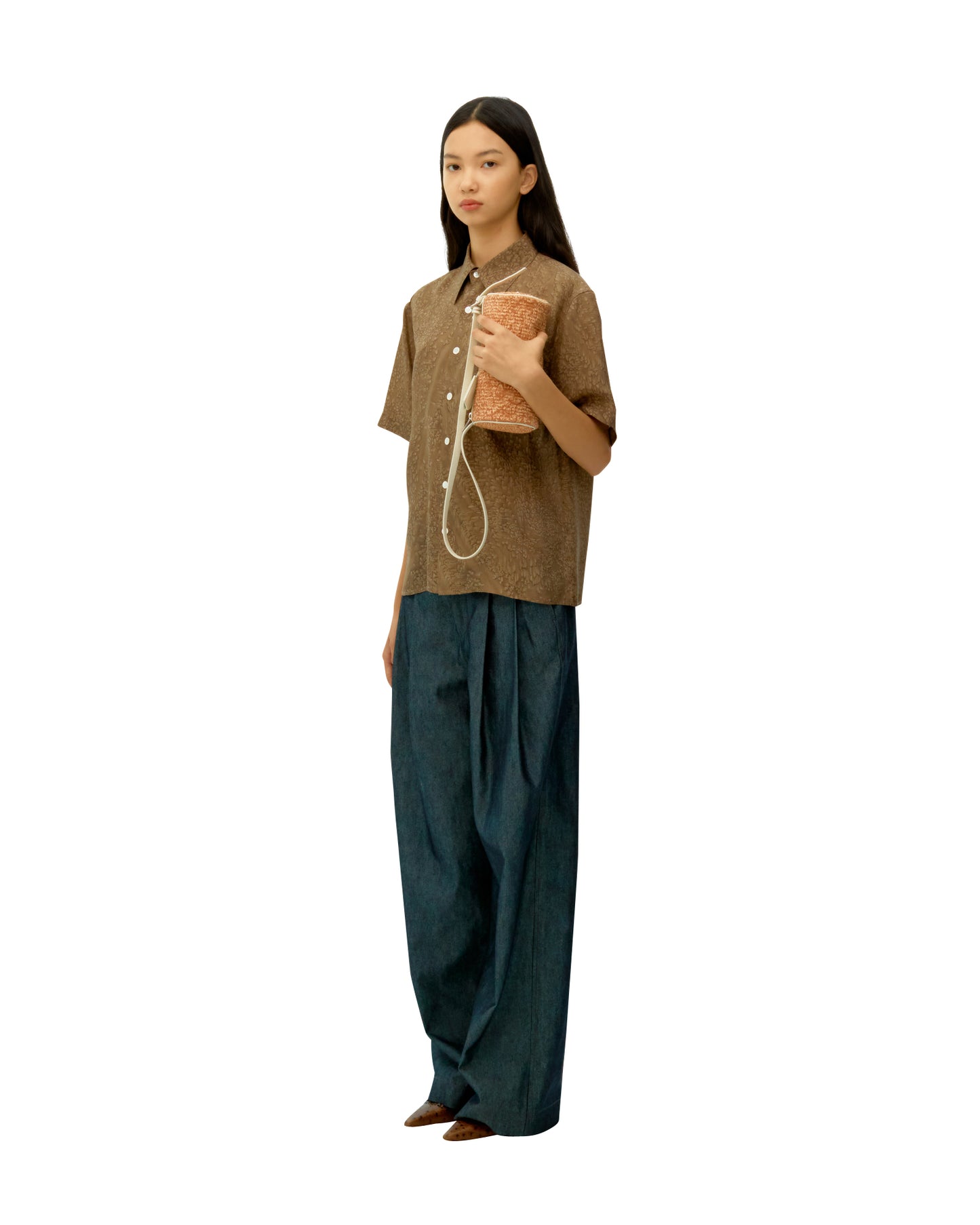 SILK DENIM WIDE-FIT TWO TUCK TROUSERS