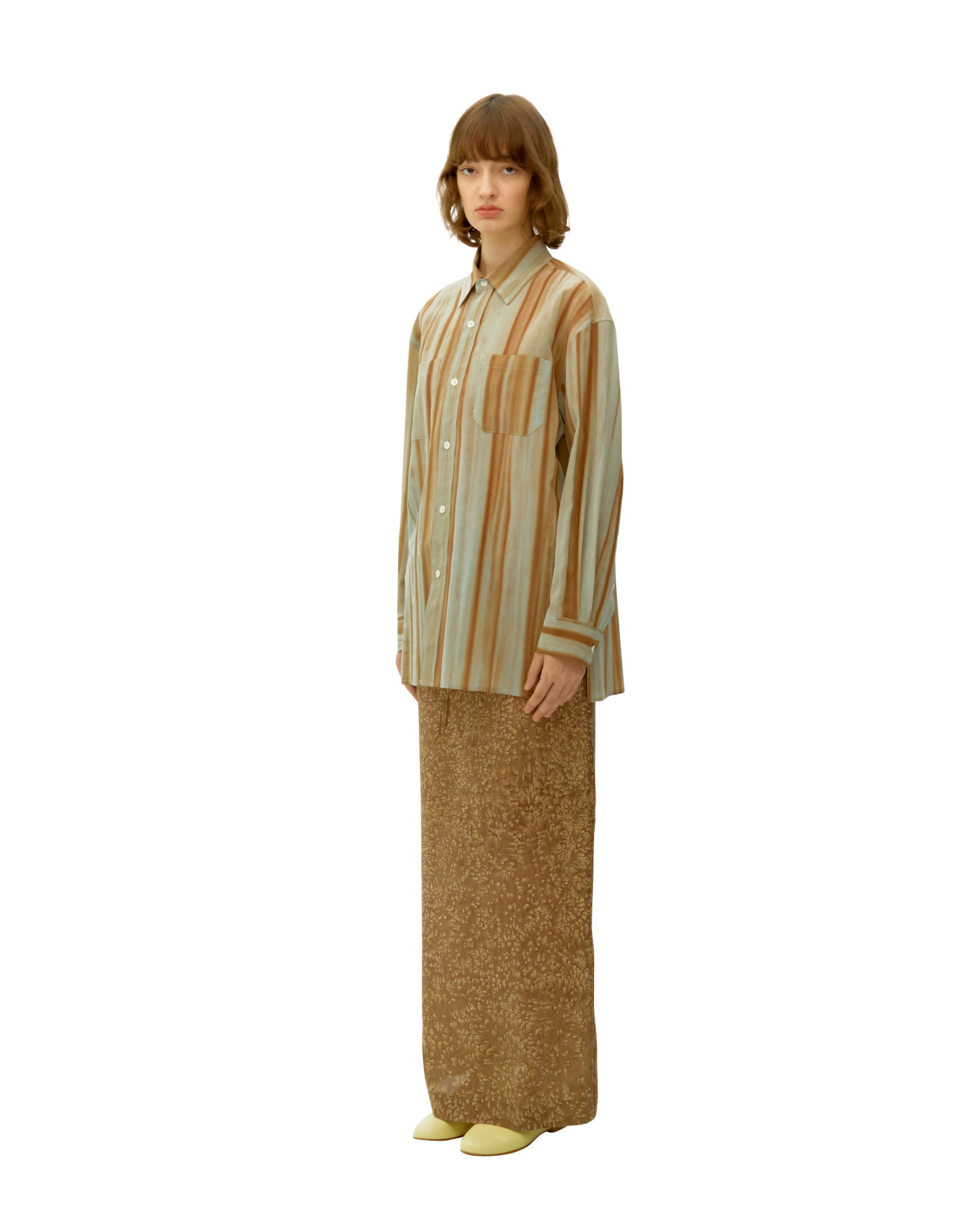 NATURAL DYED STRIPED SILK OVERSIZED SHIRT