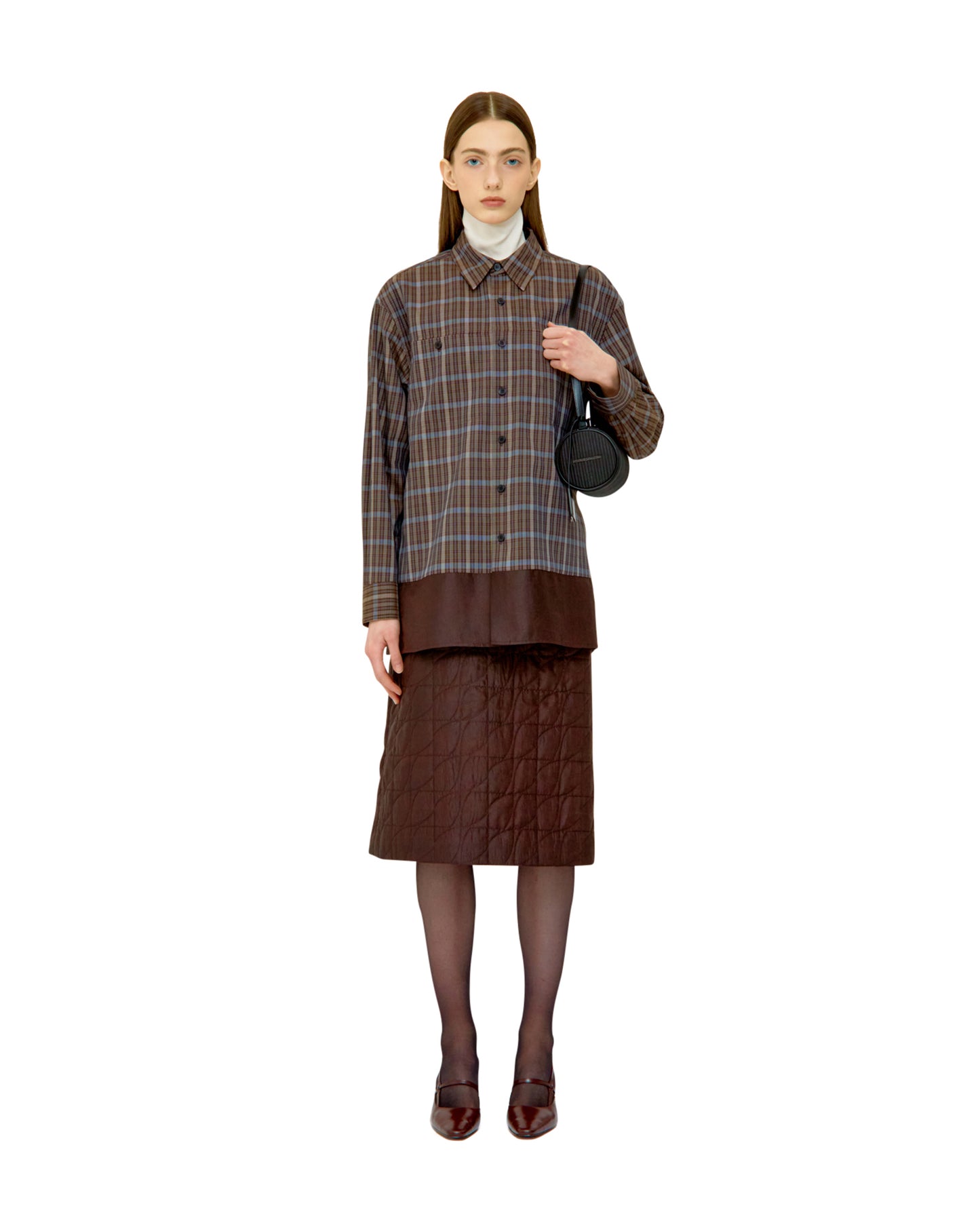 QUILTED NATURAL DYED SILK MIDI SKIRT