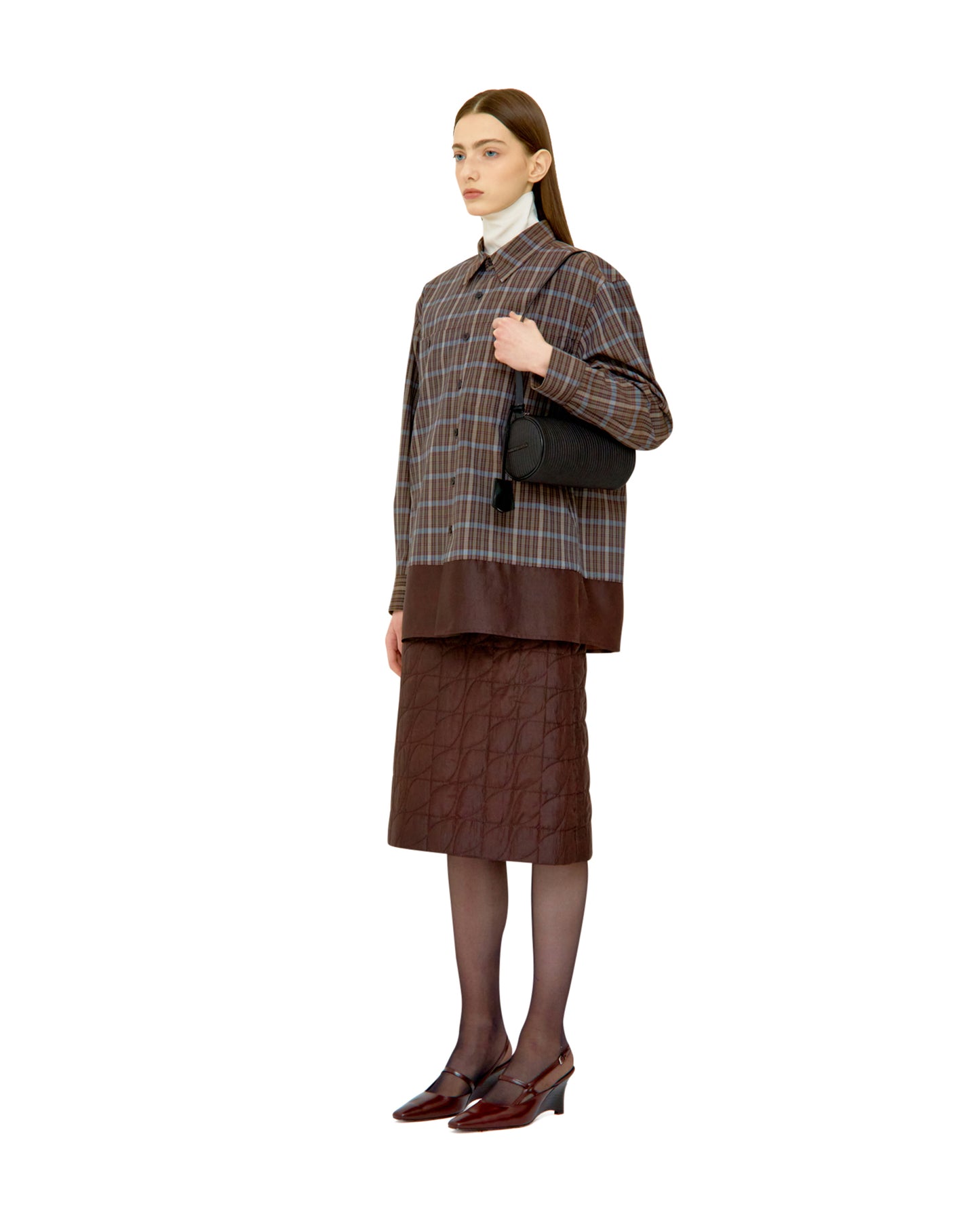 QUILTED NATURAL DYED SILK MIDI SKIRT