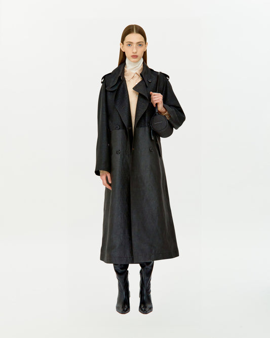 MUD DYED SILK BLOCKED TRENCH COAT