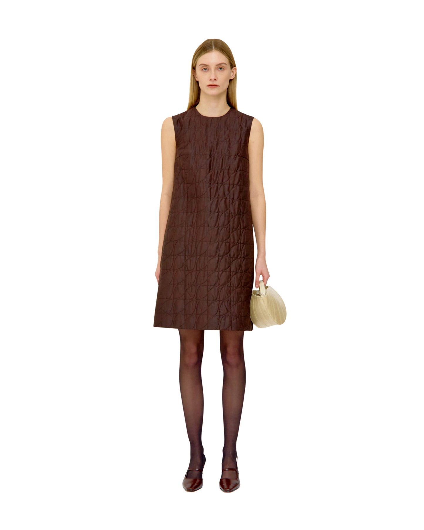 QUILTED NATURAL DYED SILK DRESS
