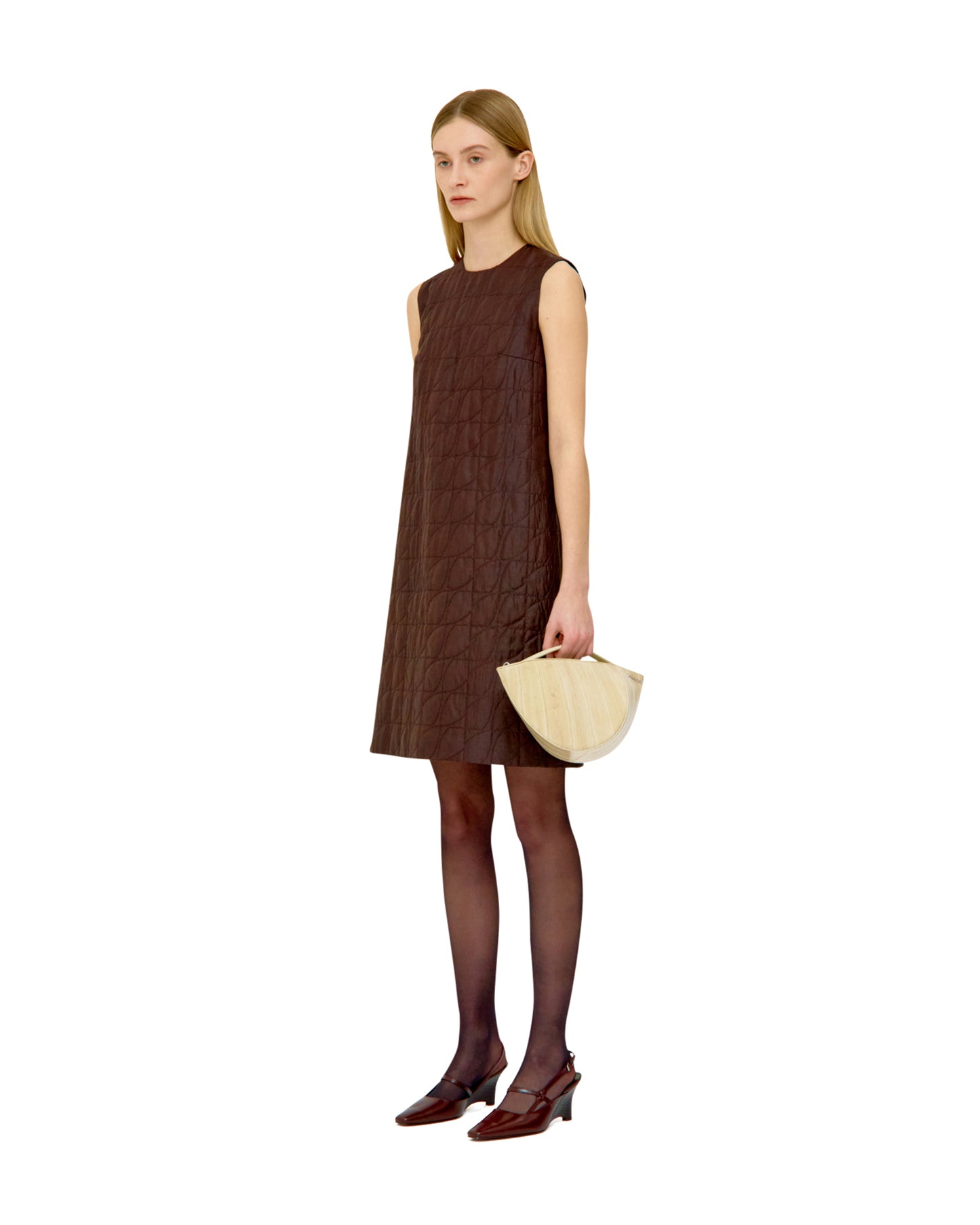 QUILTED NATURAL DYED SILK DRESS