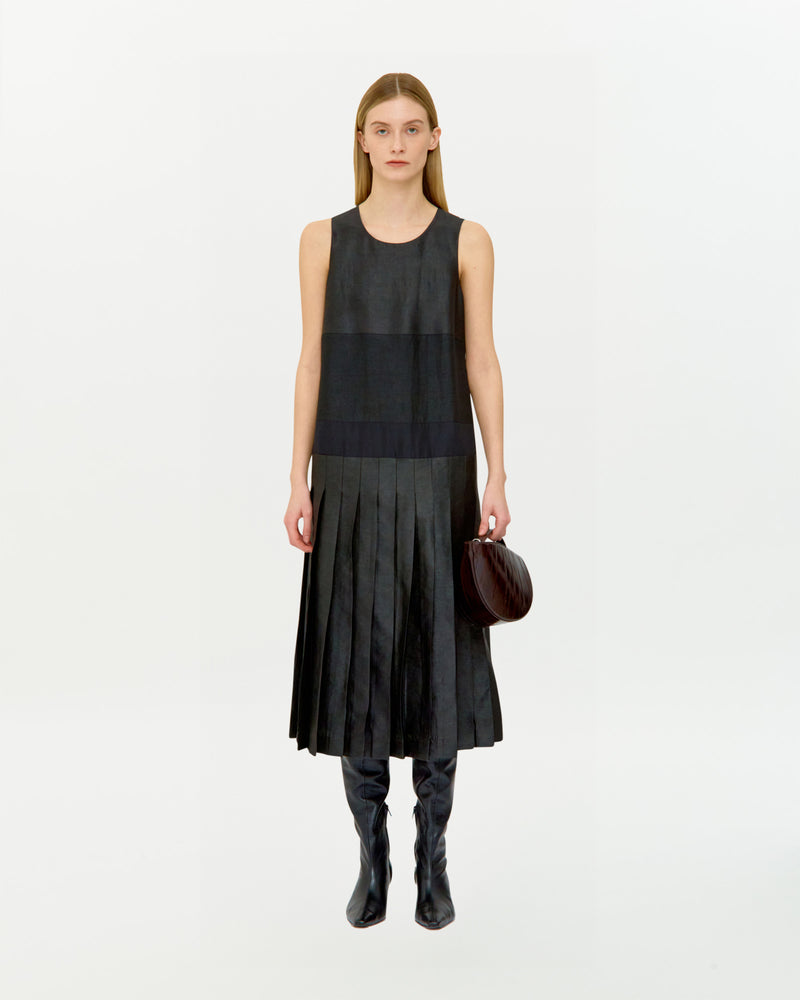 MUD DYED SILK PLEATED DRESS