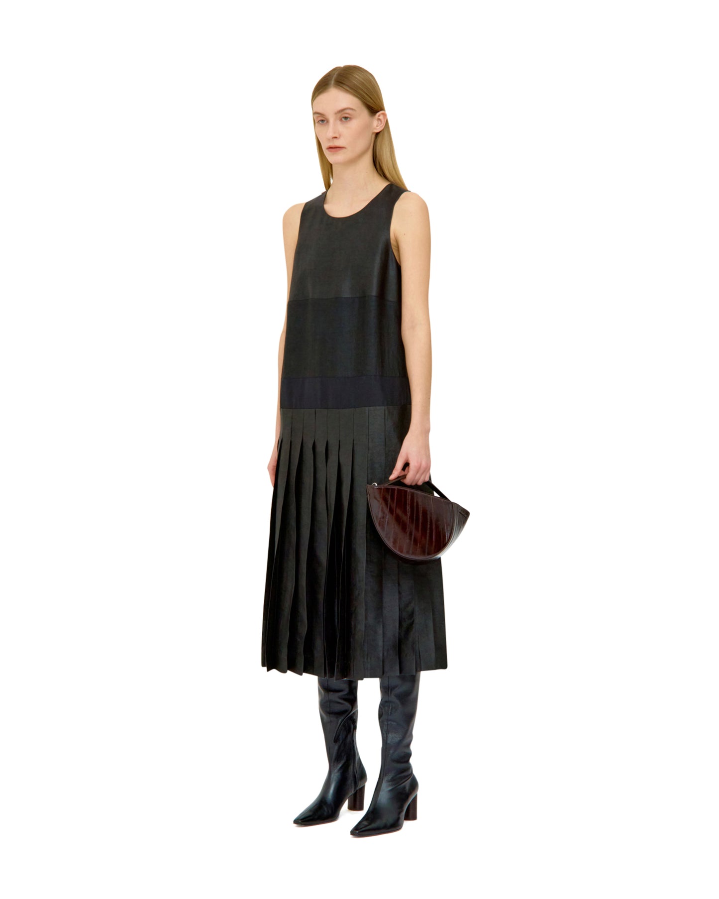 MUD DYED SILK PLEATED DRESS