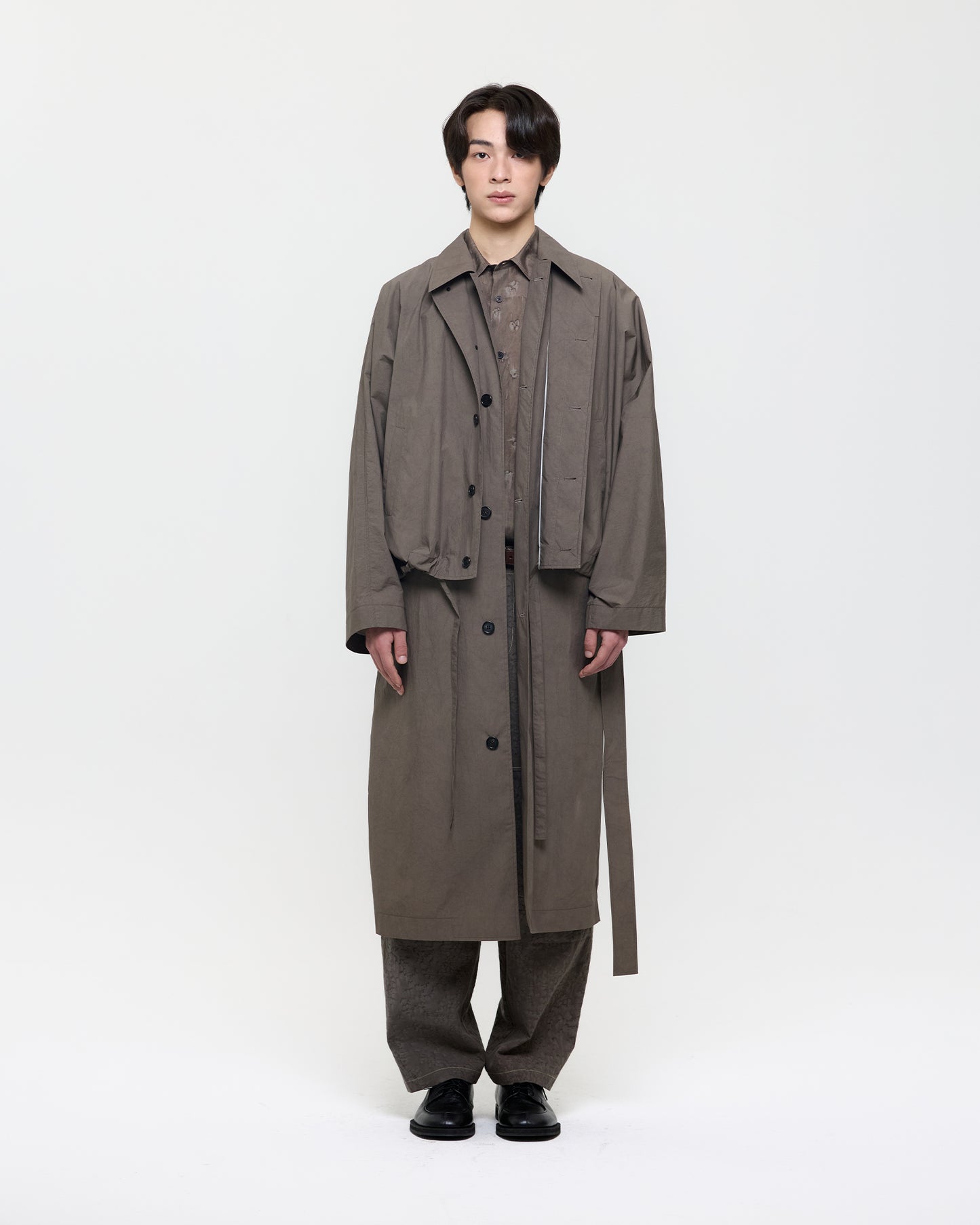 NATURAL DYED COTTON NYLON DOUBLE TRENCH COAT (UNISEX)