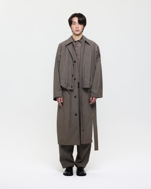 NATURAL DYED COTTON NYLON DOUBLE TRENCH COAT (UNISEX)