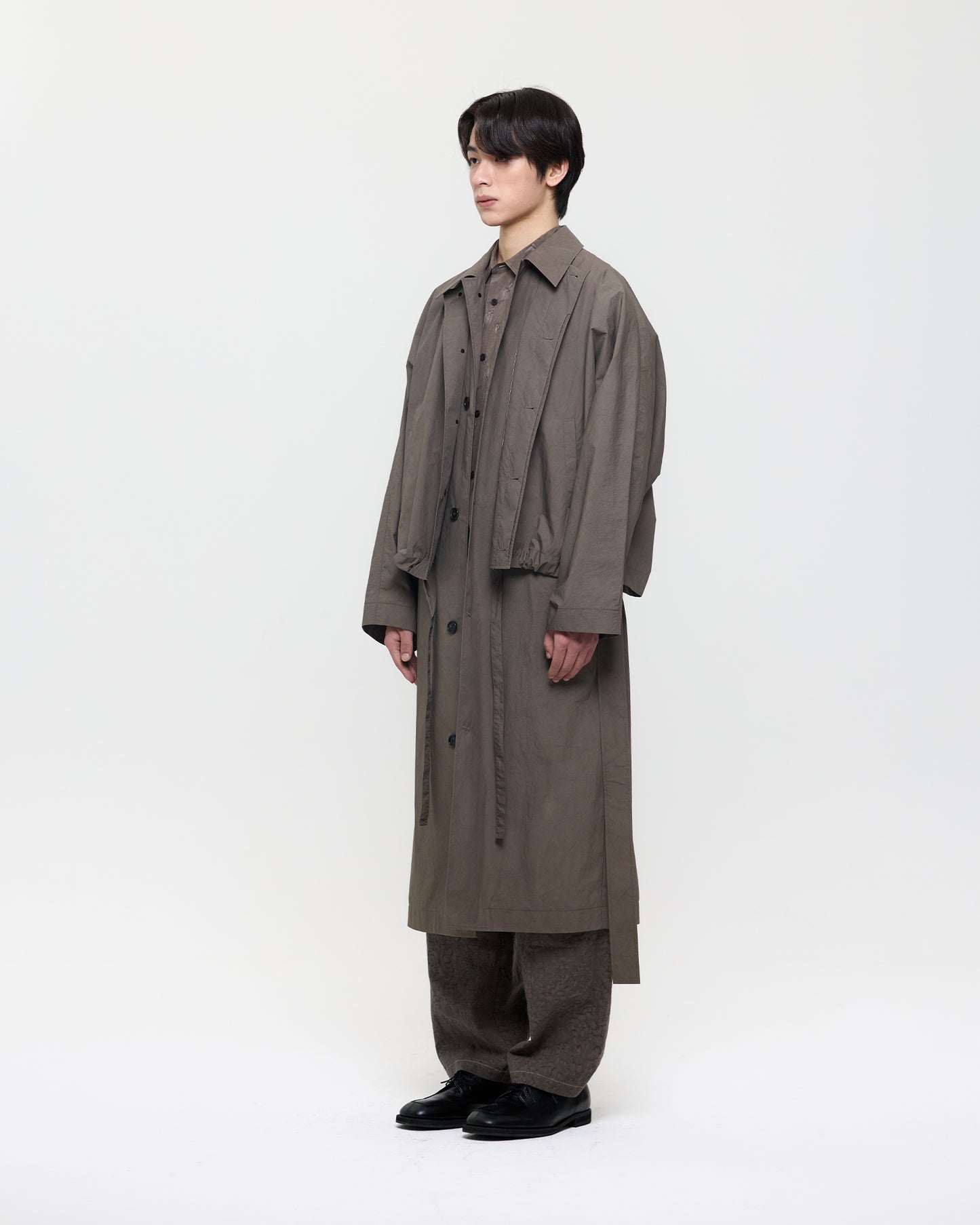 NATURAL DYED COTTON NYLON DOUBLE TRENCH COAT (UNISEX)