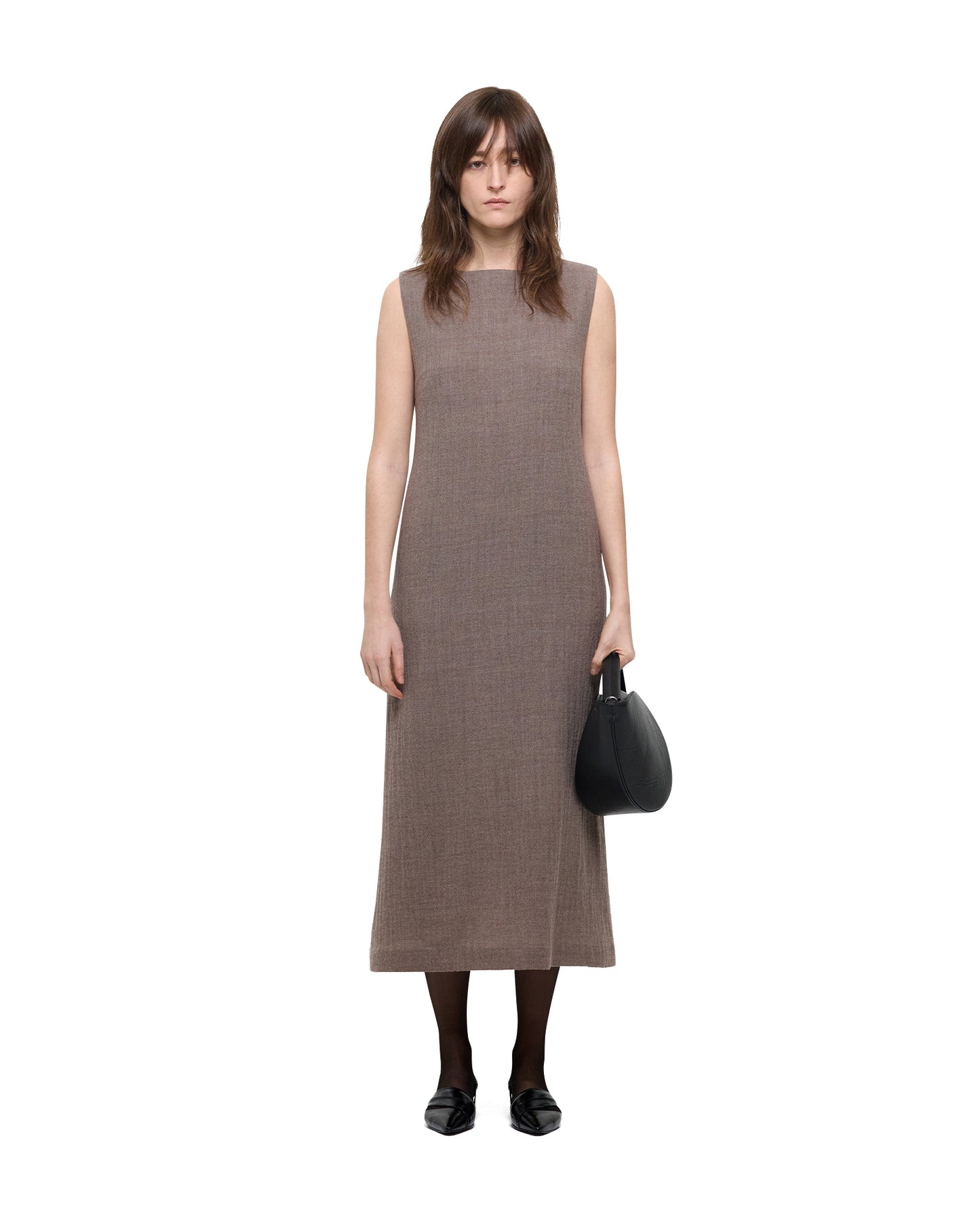 WOOL GAUZE BOAT-NECK LONG DRESS