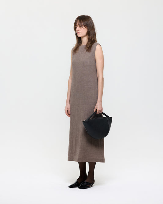 WOOL GAUZE BOAT-NECK LONG DRESS