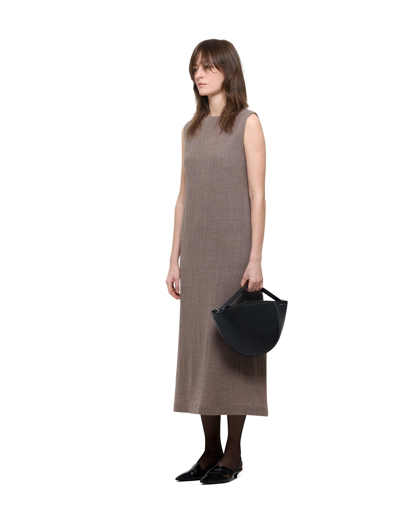 WOOL GAUZE BOAT-NECK LONG DRESS
