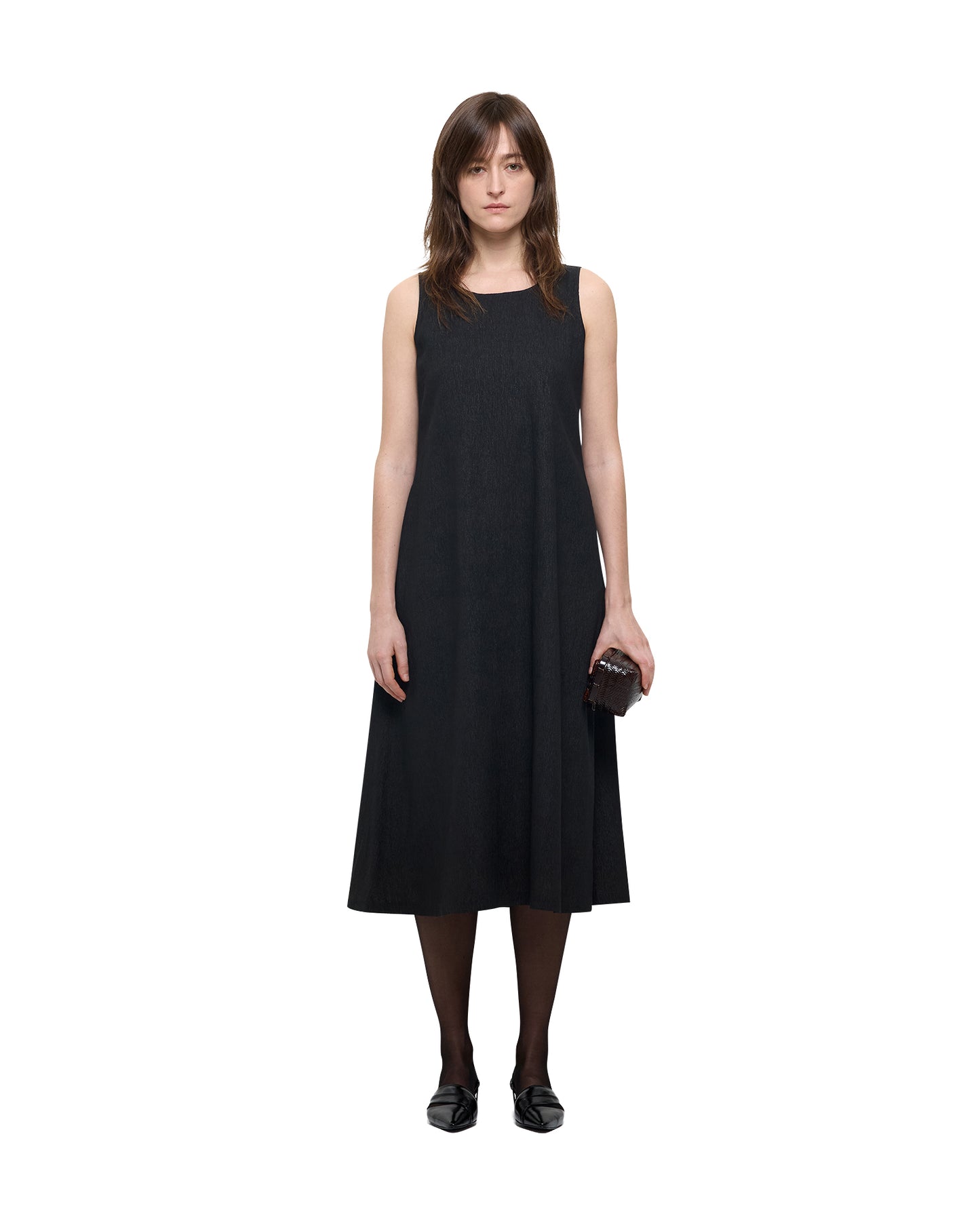 CRINKLED MUD DYED SILK SLEEVELESS DRESS