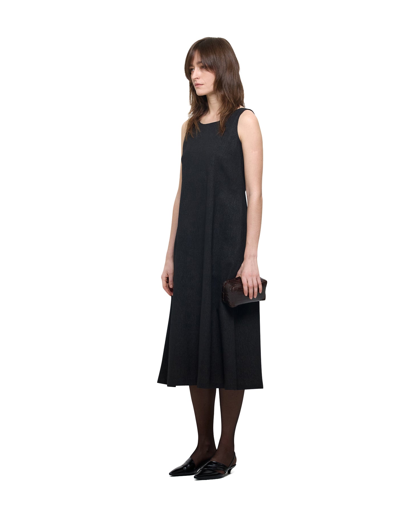 CRINKLED MUD DYED SILK SLEEVELESS DRESS