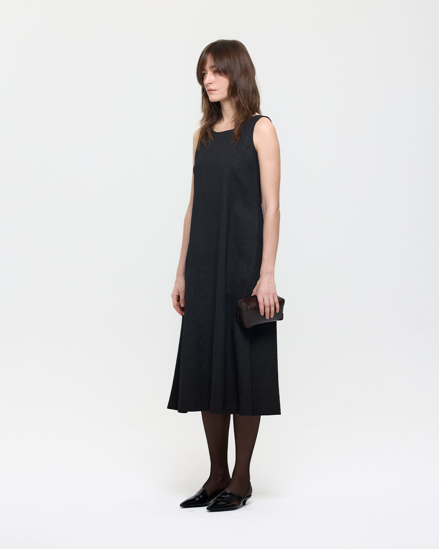 CRINKLED MUD DYED SILK SLEEVELESS DRESS