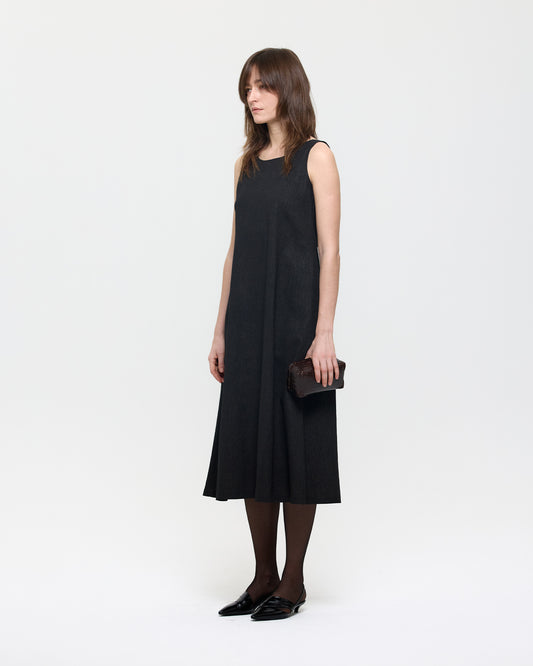 CRINKLED MUD DYED SILK SLEEVELESS DRESS