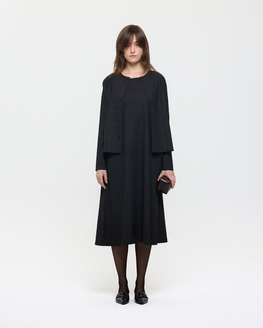 CRINKLED MUD DYED SILK ROUND NECK CARDIGAN