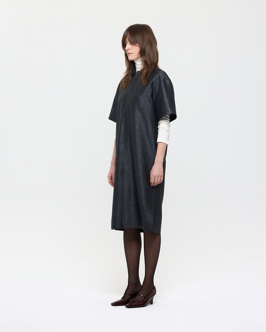 MUD DYED SILK SHORT SLEEVE DRESS