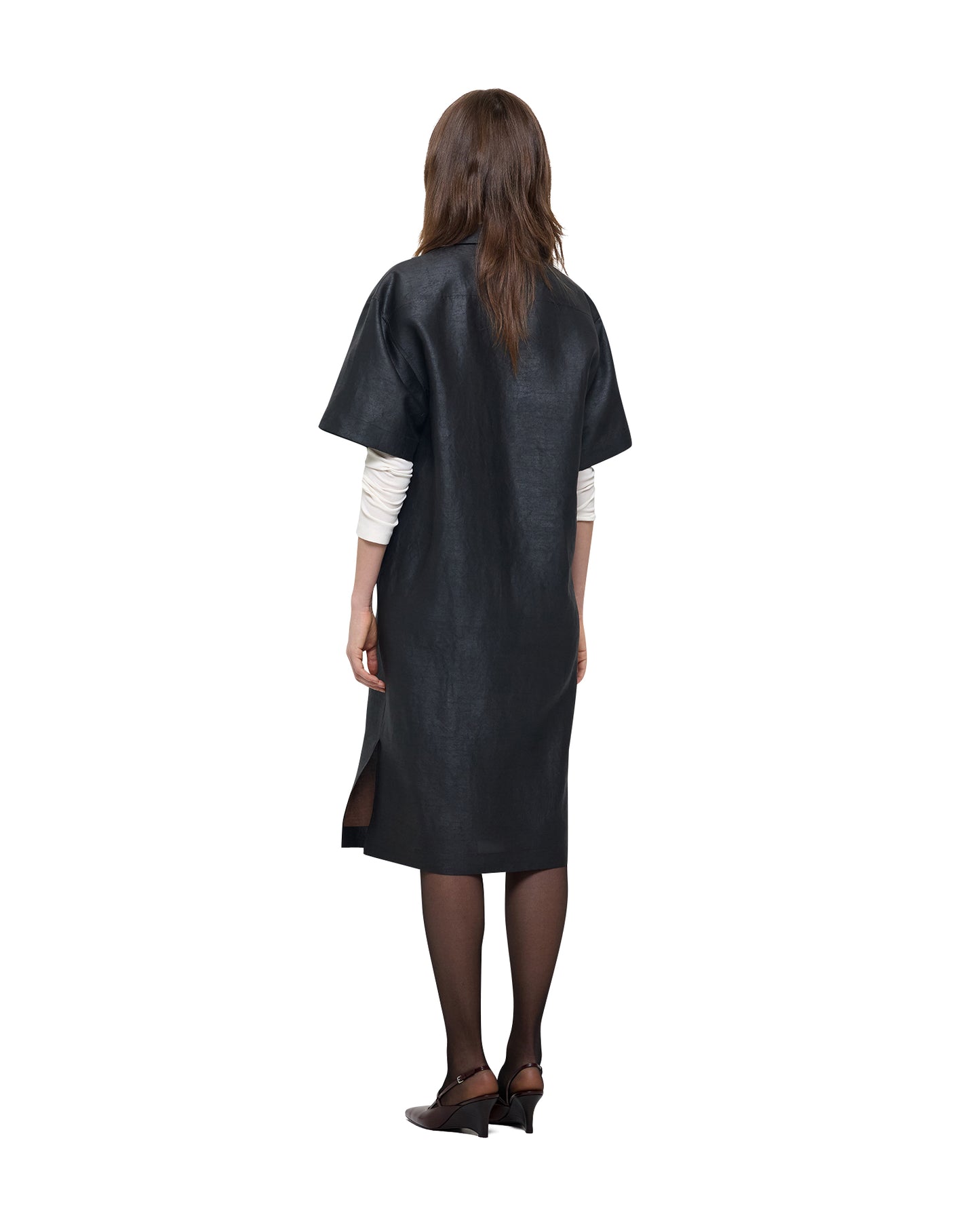MUD DYED SILK SHORT SLEEVE DRESS
